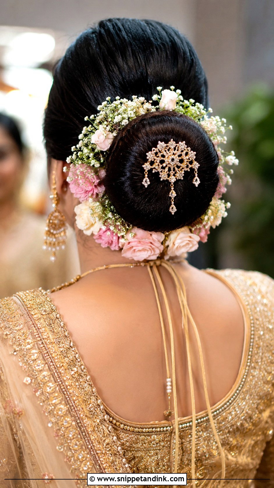 Donut Bun With Statement Juda Pin - Snippet and Ink - 20 Indian Hairstyles for Marriage Function