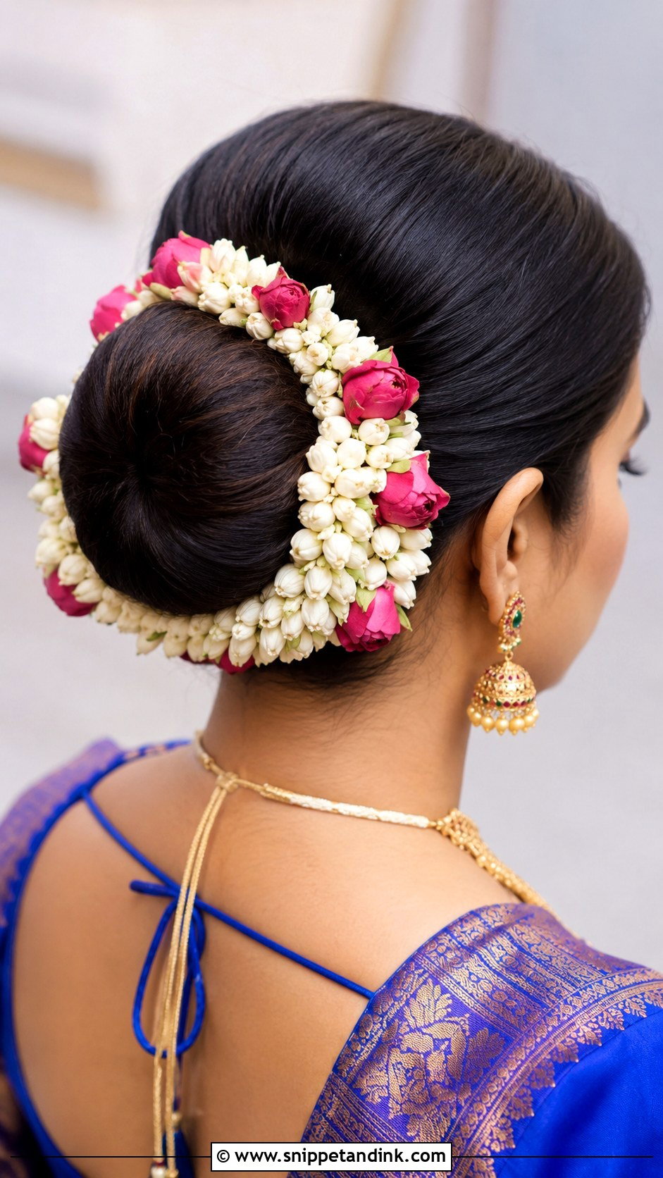 Donut Bun with Flowers - Snippet and Ink - 25 South Indian Bride Muhurtham Hairstyle Ideas