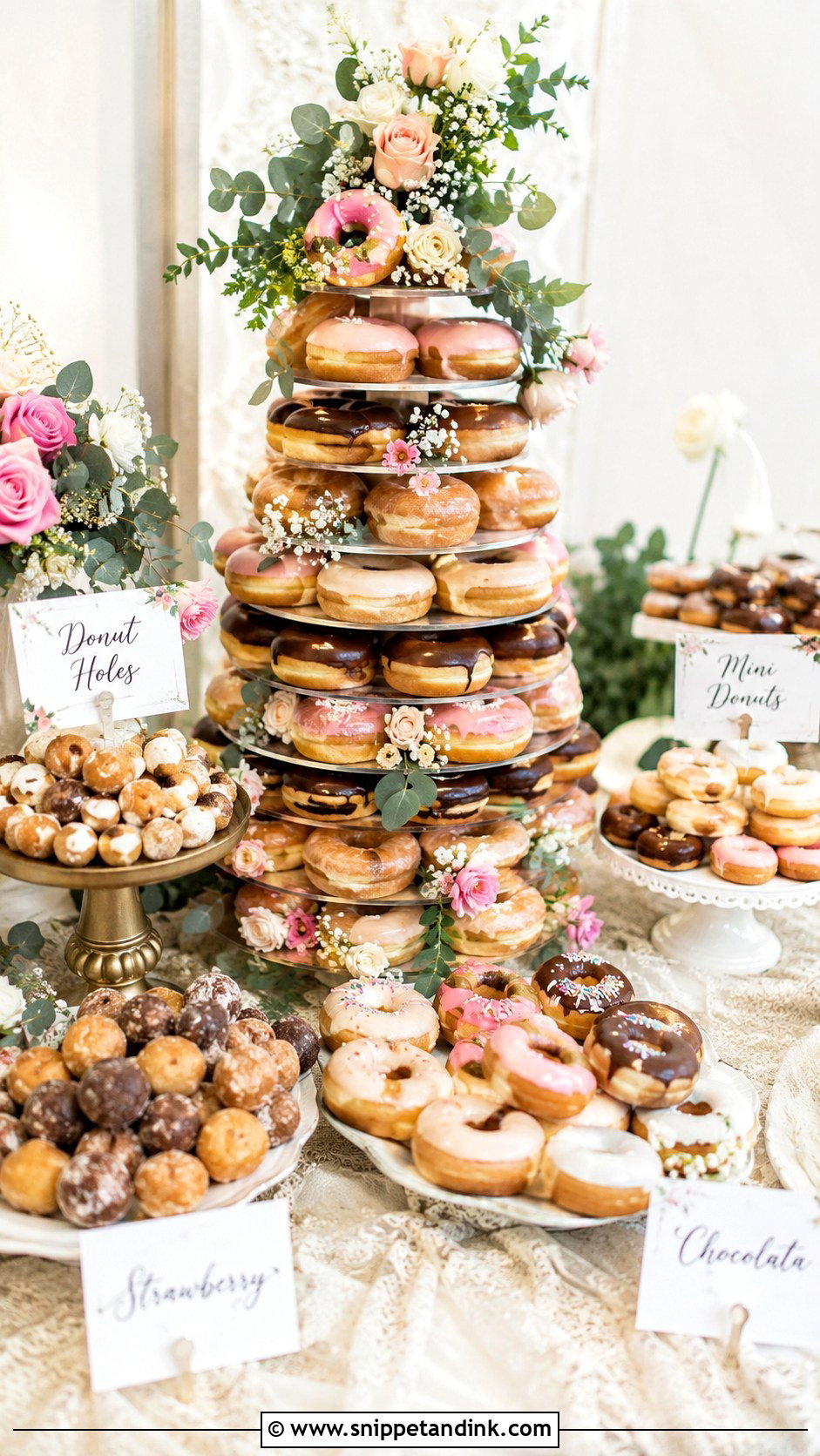 Donut Cake Dessert Table - Snippet and Ink - 20 Wedding Donut Cake Ideas