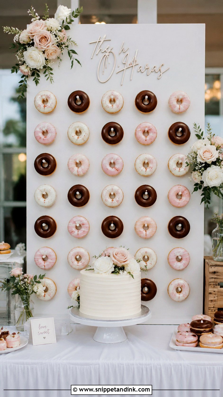 Donut Wall Wedding Cake - Snippet and Ink - 20 Wedding Donut Cake Ideas