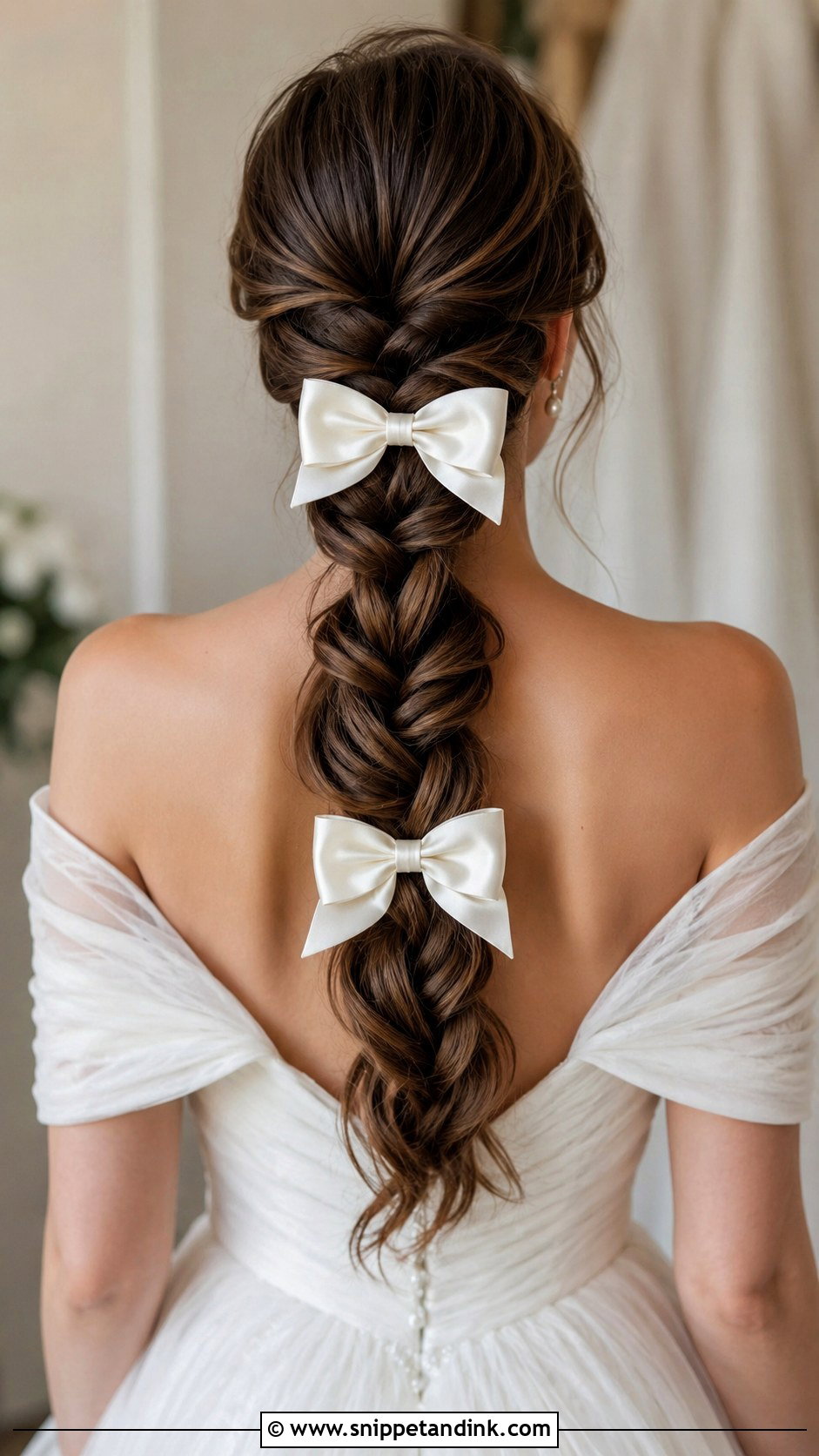 Double Bow Braided Ponytail - Snippet and Ink - 25 Wedding Hair Bow Ideas