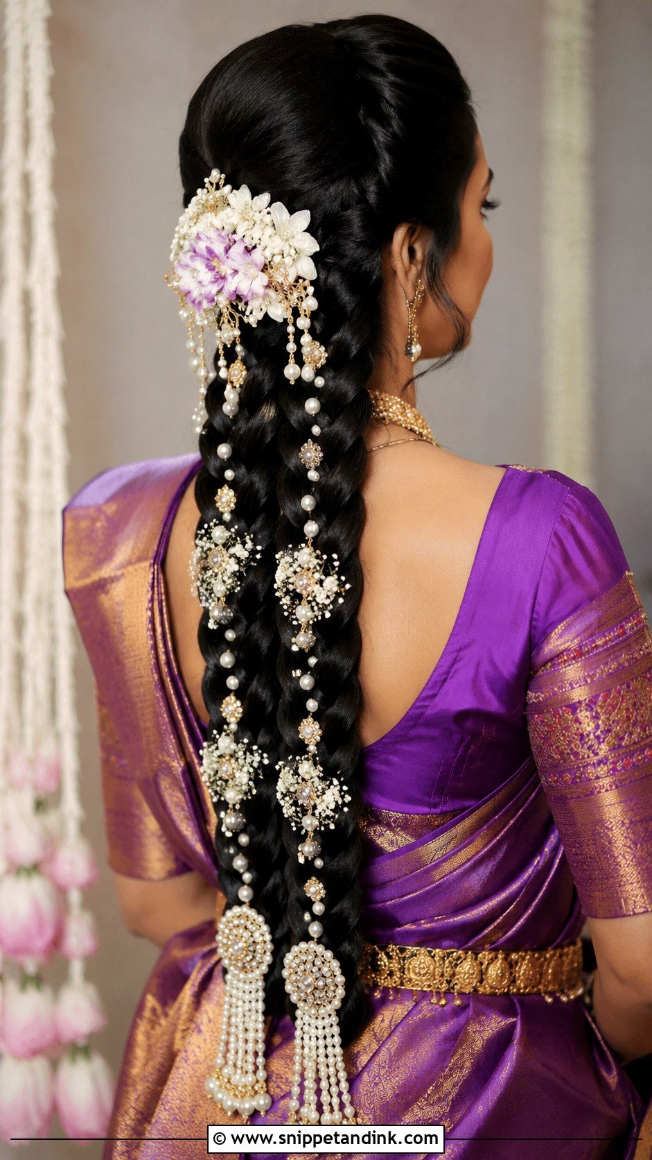 Double Braid Design with Flowers - Snippet and Ink - 25 South Indian Bride Muhurtham Hairstyle Ideas