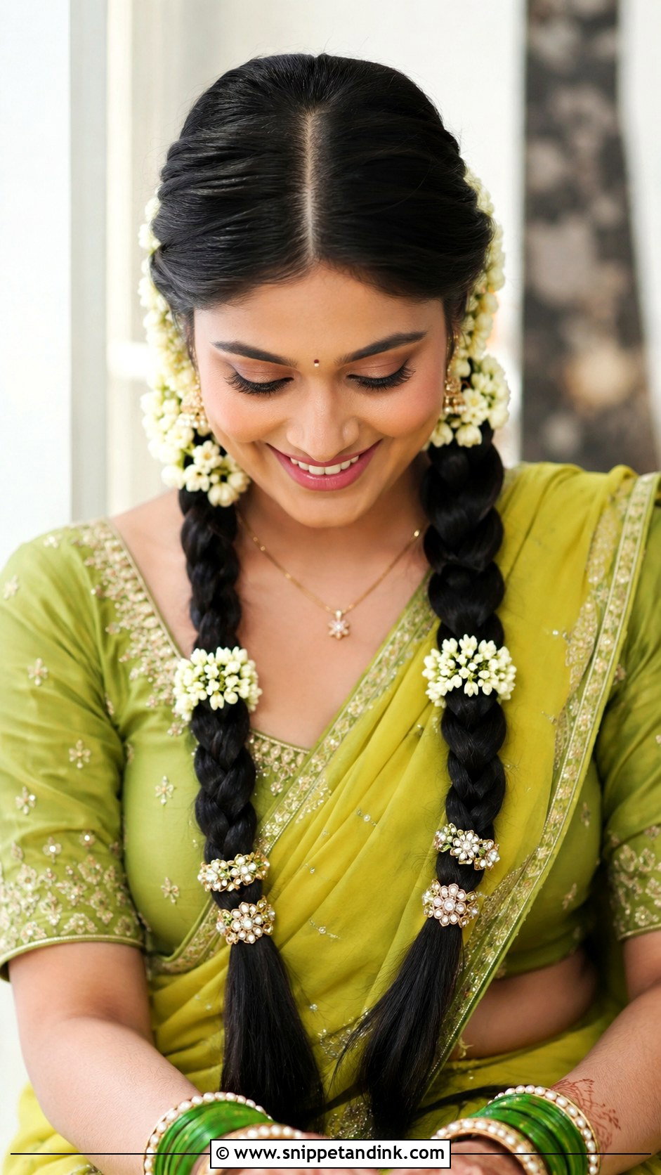 Double Braid With Flowers - Snippet and Ink - 25 Marathi Bride Hairstyle Ideas