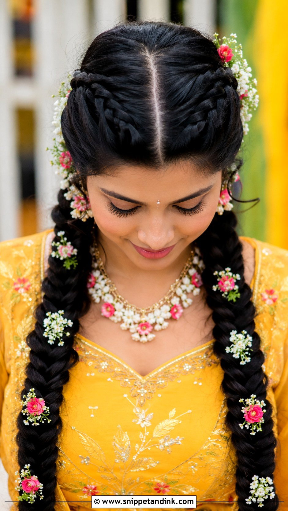 Double Braid With Flowers - Snippet and Ink - 30 South Indian Bridal Hairstyles