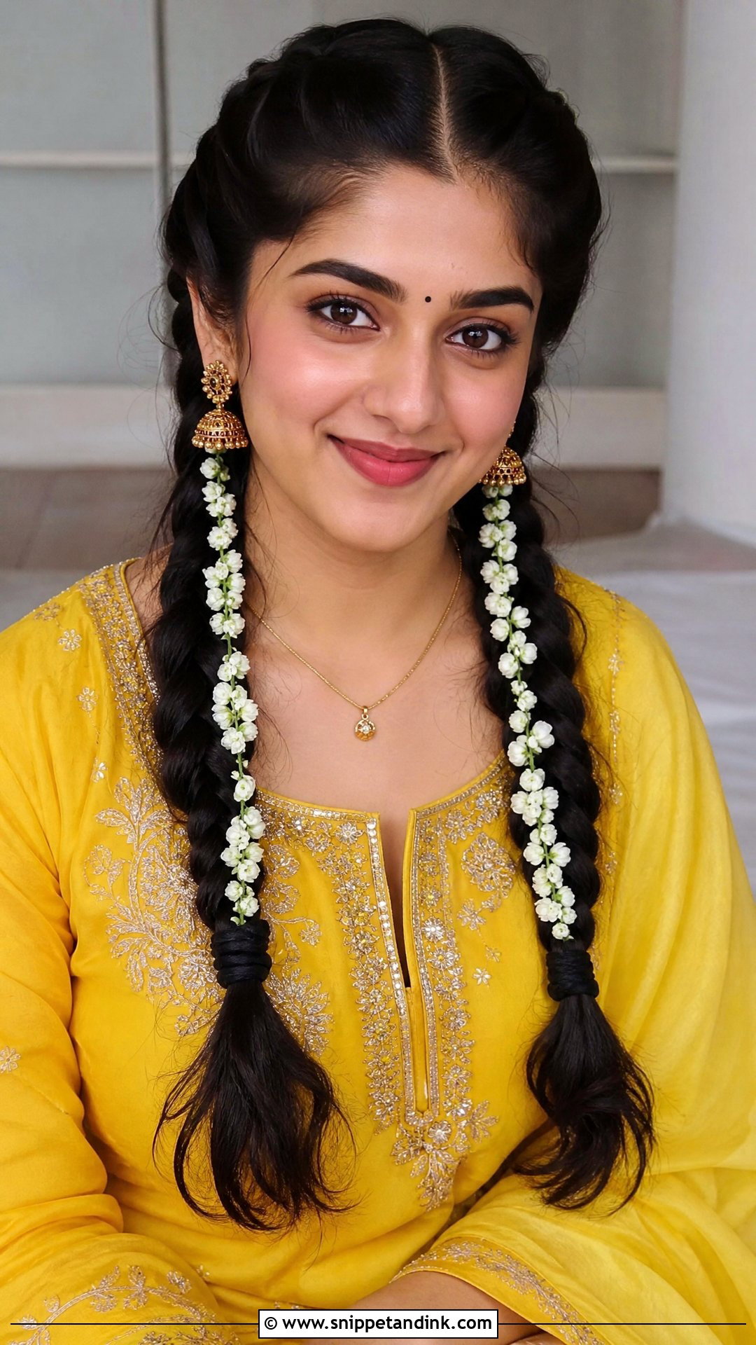 Double Braid With Gajra - Snippet and Ink - 20 Hair Gajra Ideas
