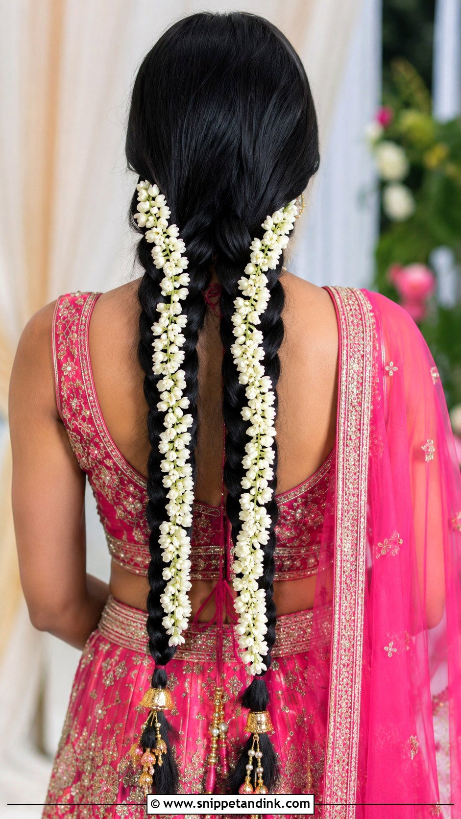 Double Braid With Jasmine Strings - Snippet and Ink - 20 South Indian Bridal Wedding Hairstyles