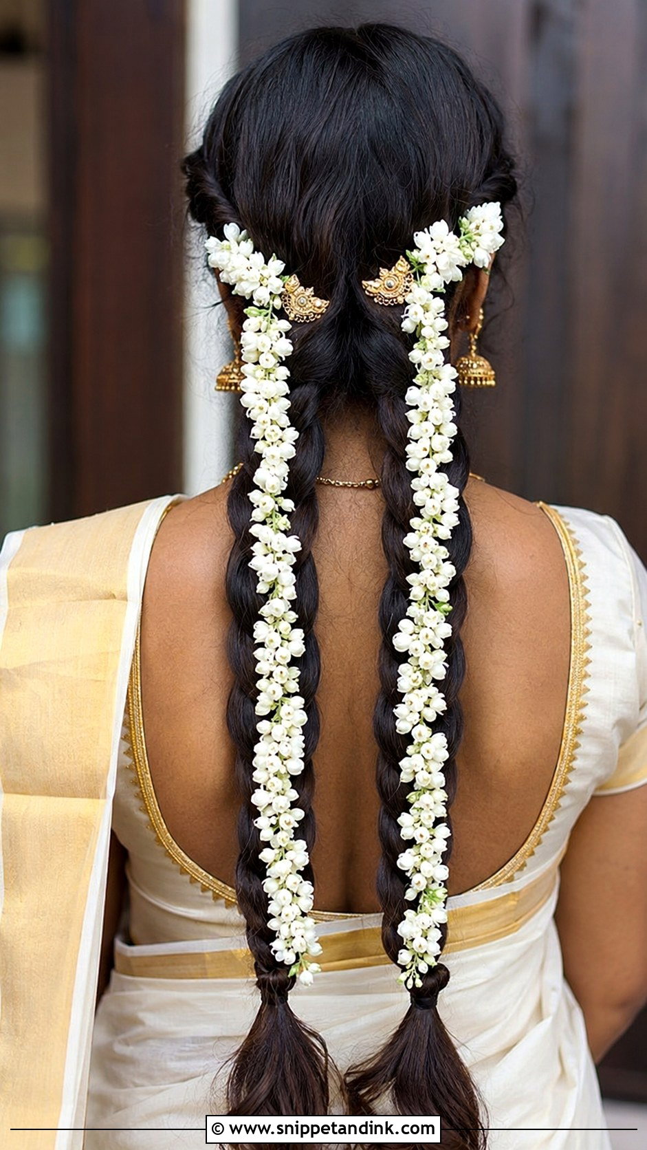 Double Braid With Jasmine - Snippet and Ink - 25 Kerala Wedding Hairstyle Ideas