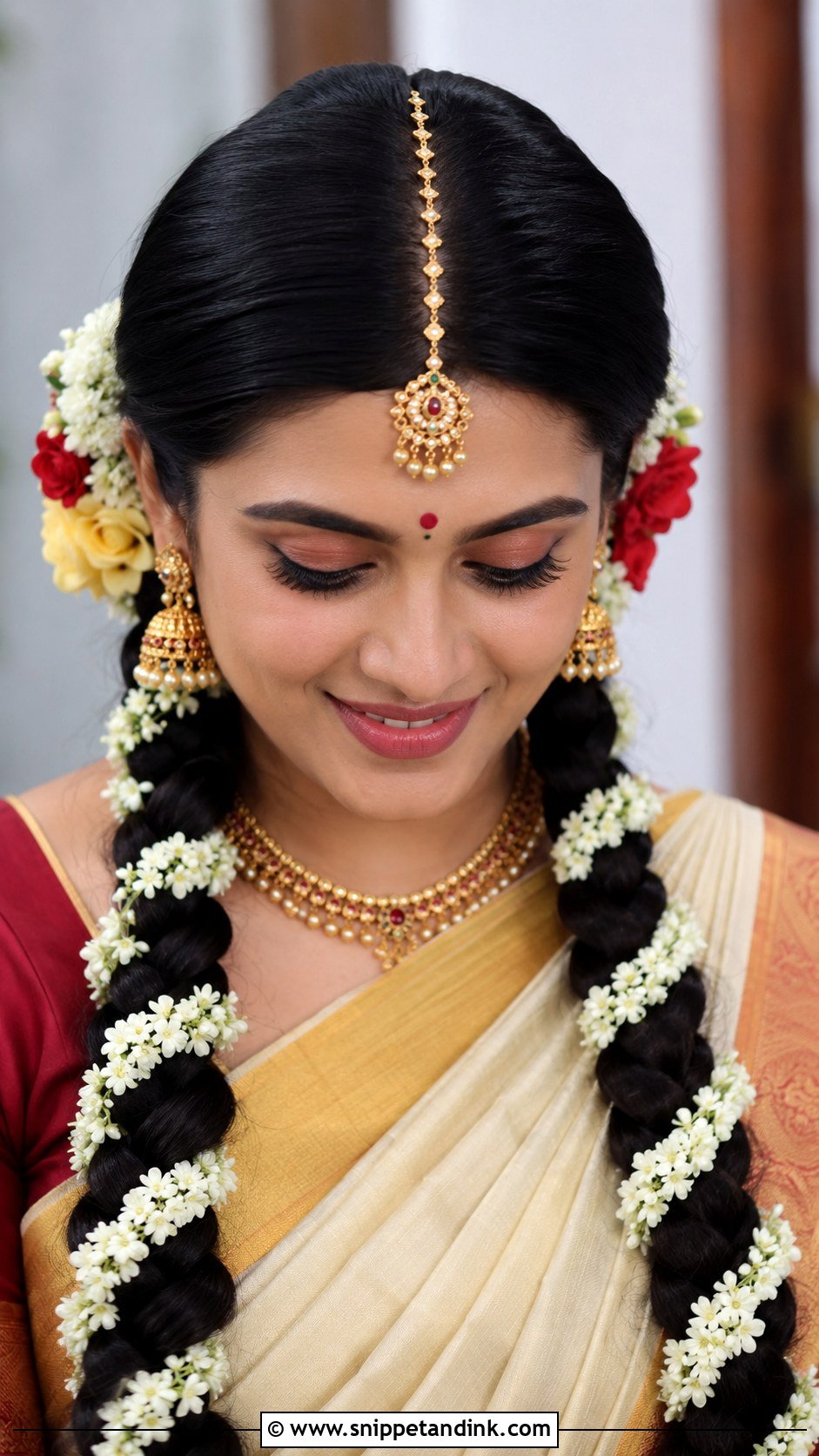 Double Braid with Flowers - Snippet and Ink - 25 Kerala Hindu Bridal Hairstyles