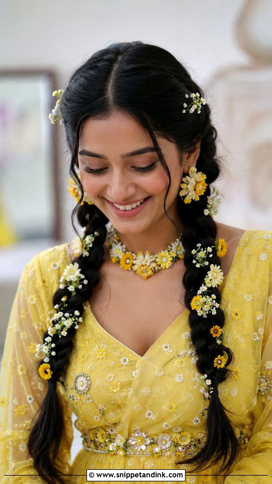 Double Braids With Flowers - Snippet and Ink - 25 Hairstyles for Haldi Ceremony