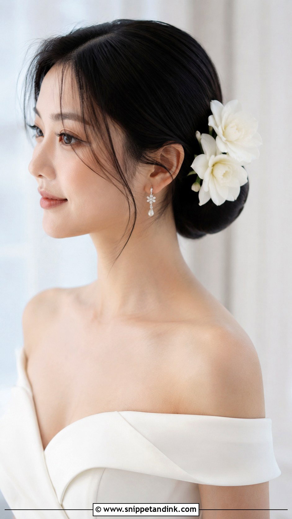 Double Bun With Jasmine - Snippet and Ink - 20 Flower Bun Hairstyle Wedding Bride Ideas