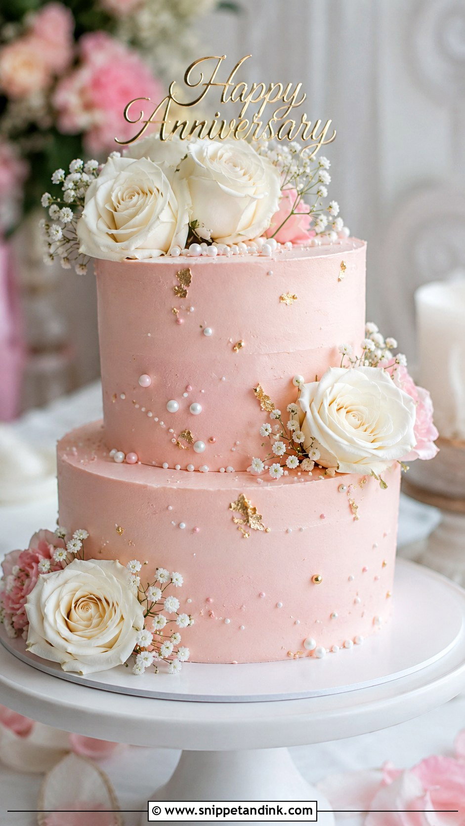 Double Layer Anniversary Cake With Blush Pink Frosting - Snippet and Ink - 20 Double Layer Anniversary Cake Ideas