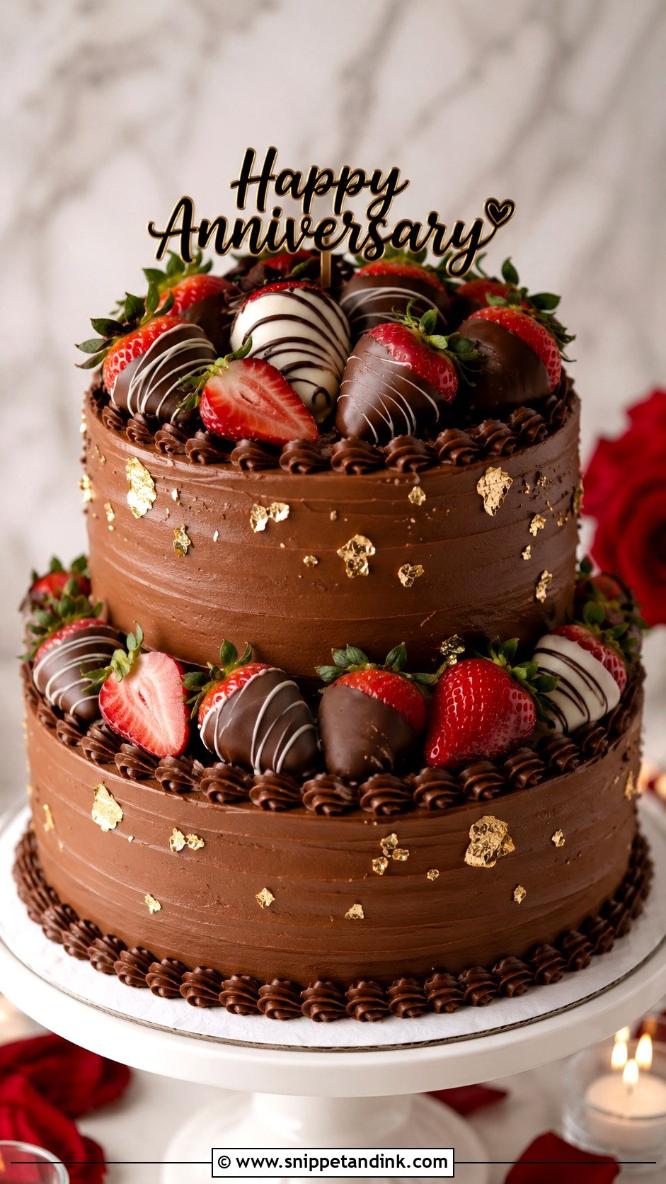 Double Layer Anniversary Cake With Chocolate Strawberries - Snippet and Ink - 20 Double Layer Anniversary Cake Ideas
