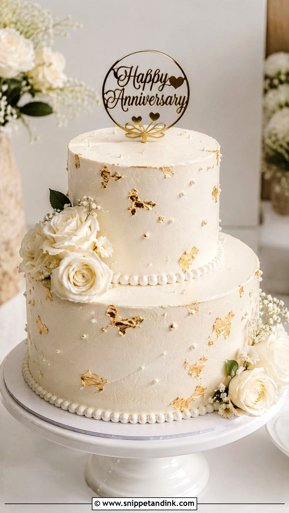 Double Layer Anniversary Cake With Gold Accents - Snippet and Ink - 20 Double Layer Anniversary Cake Ideas
