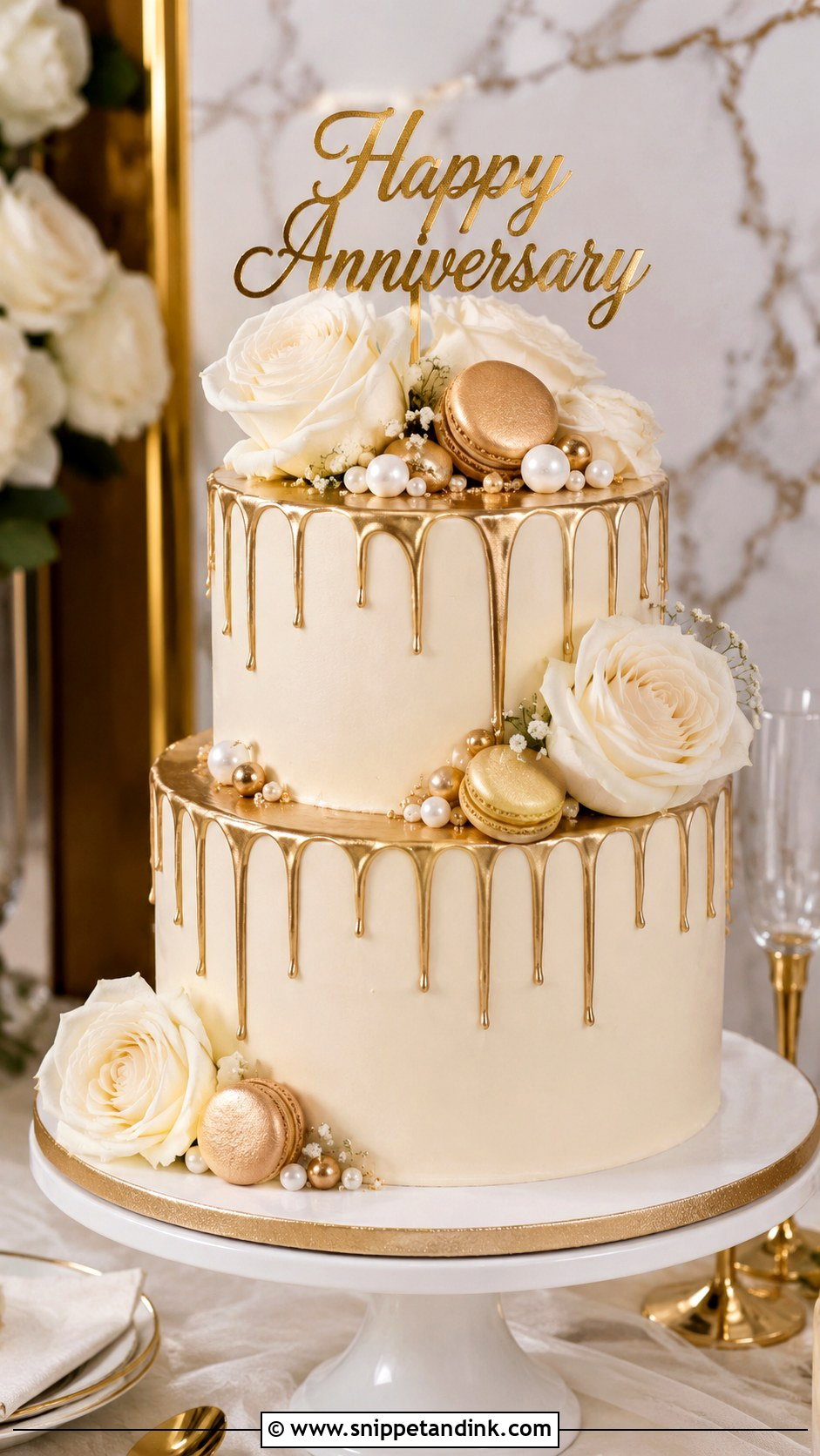 Double Layer Anniversary Cake With Gold Drip - Snippet and Ink - 20 Double Layer Anniversary Cake Ideas