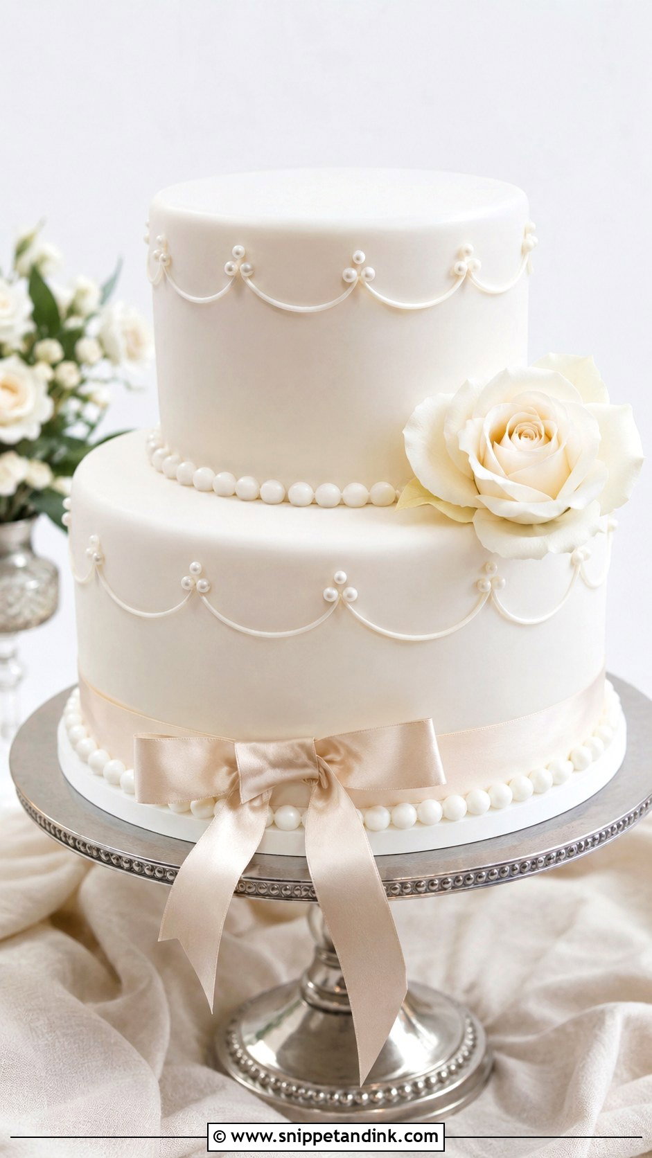 Double Layer Anniversary Cake With Pearl Details - Snippet and Ink - 20 Double Layer Anniversary Cake Ideas