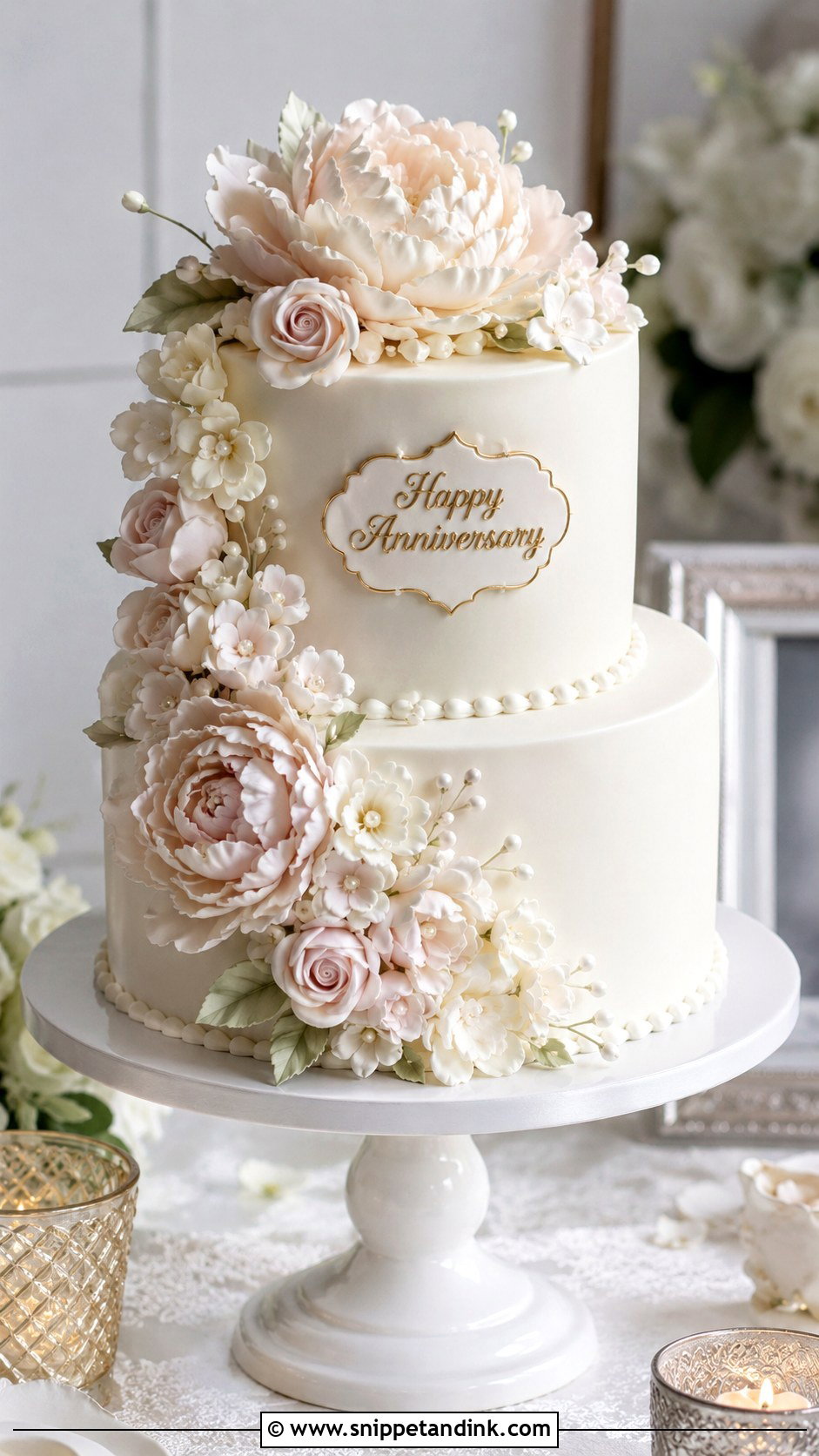 Double Layer Anniversary Cake With Sugar Flowers - Snippet and Ink - 20 Double Layer Anniversary Cake Ideas