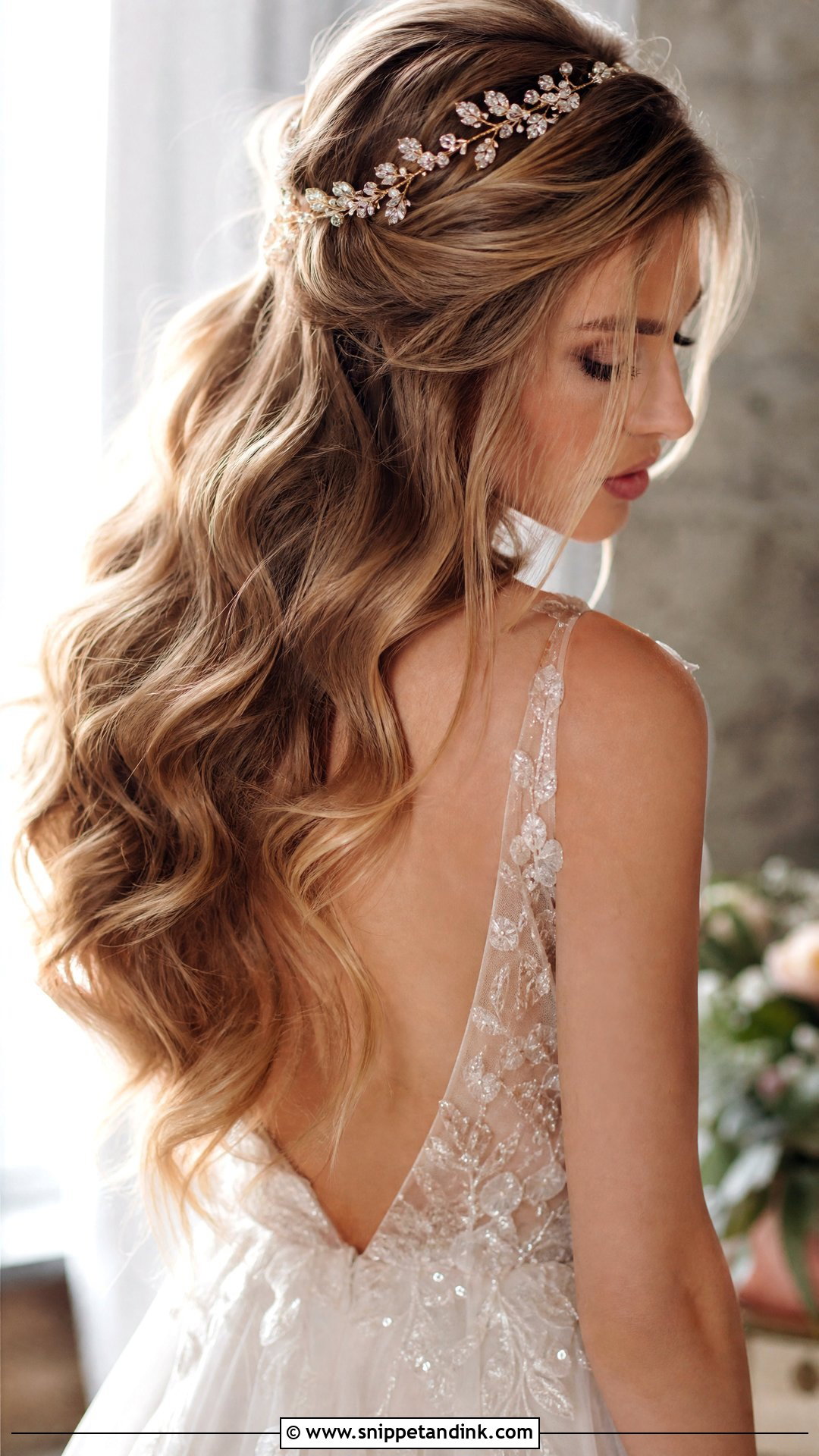 Down Hair With a Hair Vine - Snippet and Ink - 20 All Down Wedding Hair Ideas