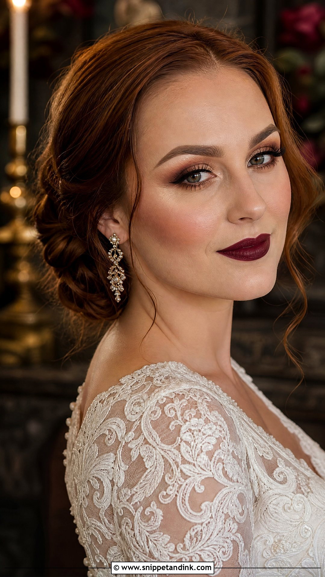 Dramatic Bridal Makeup With Burgundy Lip - Snippet and Ink - 20 Dramatic Bridal Makeup Ideas