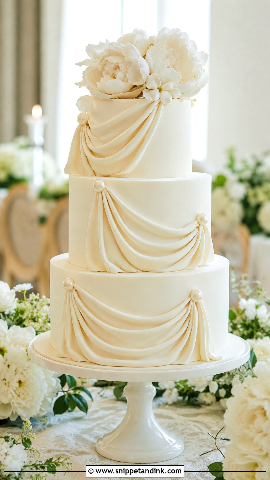 Draped Fondant Wedding Cake - Snippet and Ink - 20 Side Cake Designs for Wedding