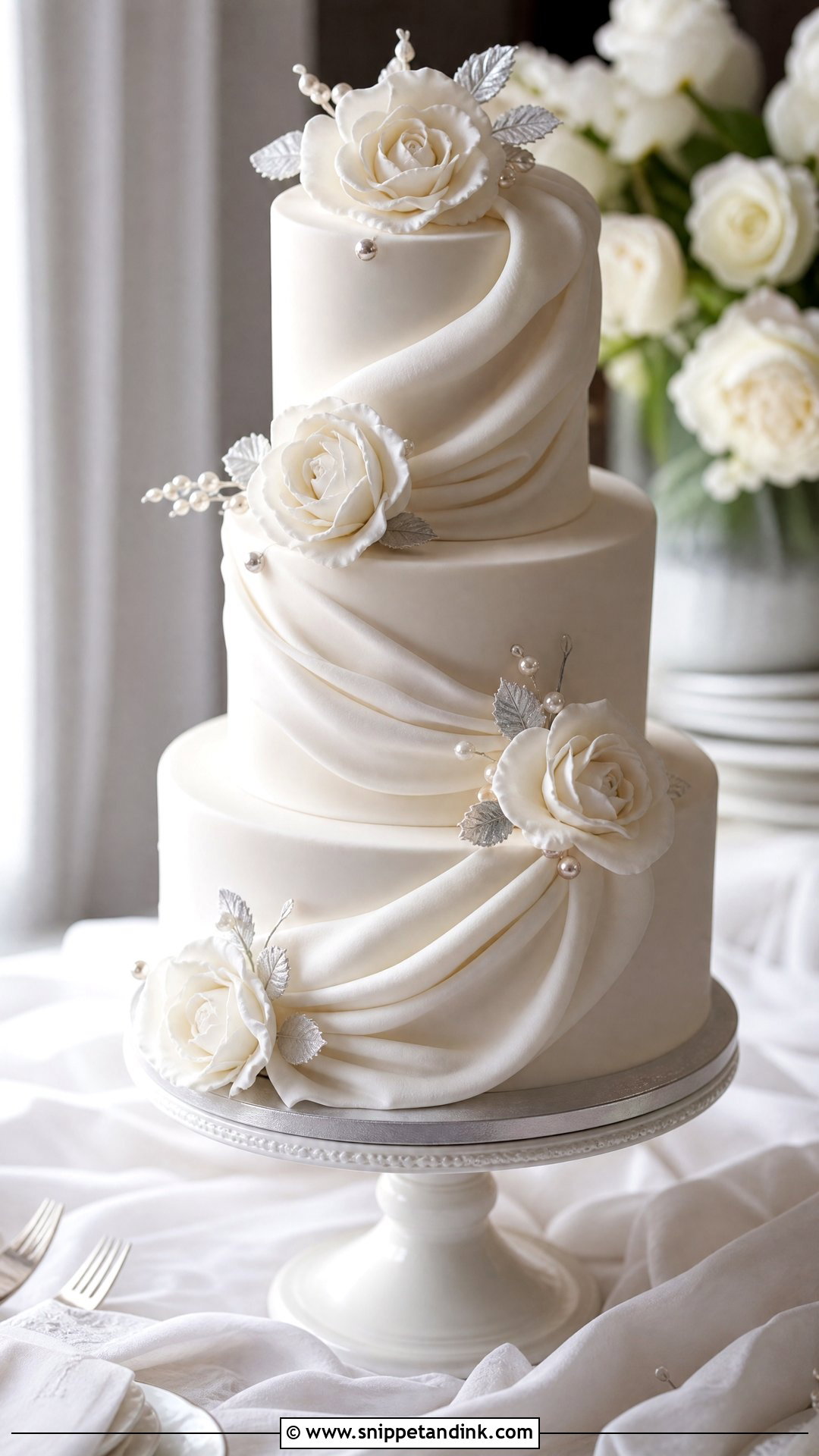 Draped Wedding Cake - Snippet and Ink - 25 Latest Cake Design Ideas for Wedding