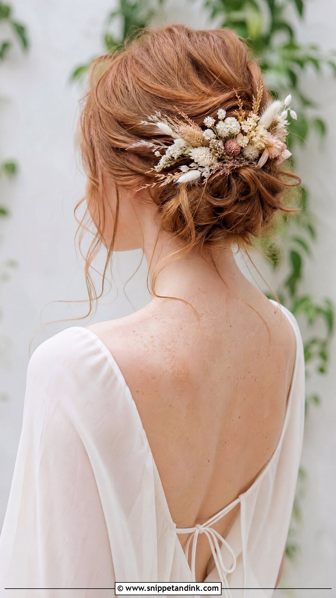 Dried Flower Bridal Hair Comb With Messy Bun - Snippet and Ink - 15 Bridal Hair Combs