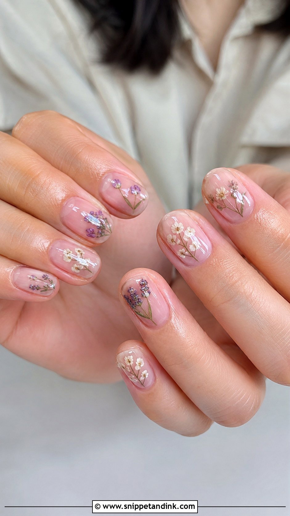Dried Flower Bridal Nails - Snippet and Ink - 20 Floral Bridal Nails