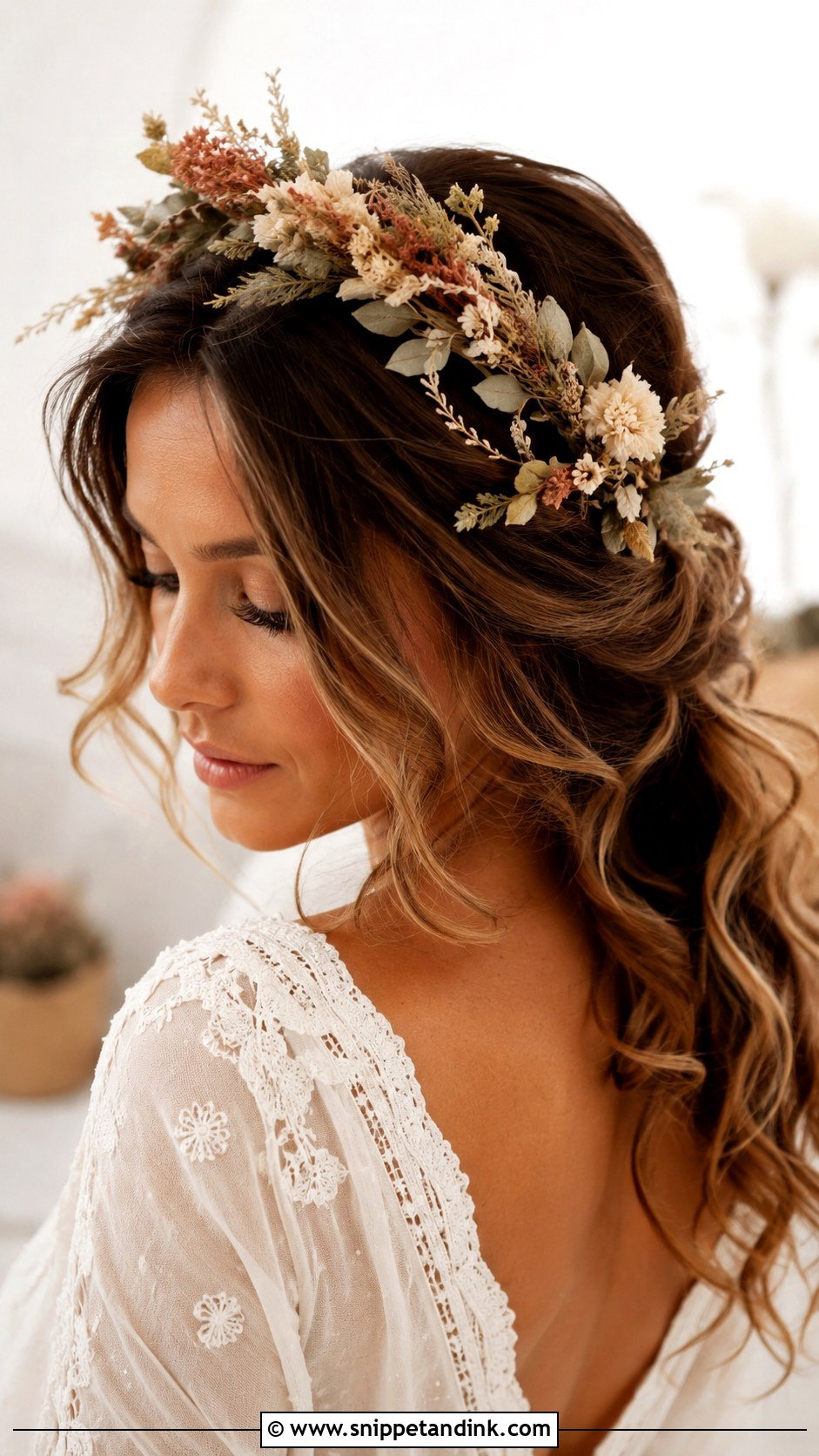 Dried Flower Crown Wedding Hairstyle - Snippet and Ink - 15 Wedding Flower Crown Hairstyles