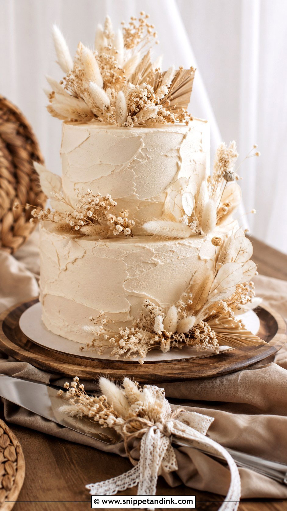Dried Flower Wedding Cake Knife With Boho Cake - Snippet and Ink - 30 Wedding Cake Knife Decoration Ideas