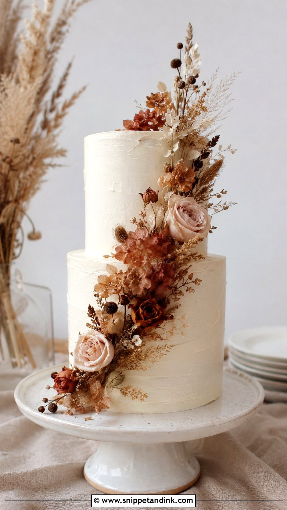 Dried Flower Wedding Cake - Snippet and Ink - 20 Bohemian Cake Ideas for Wedding