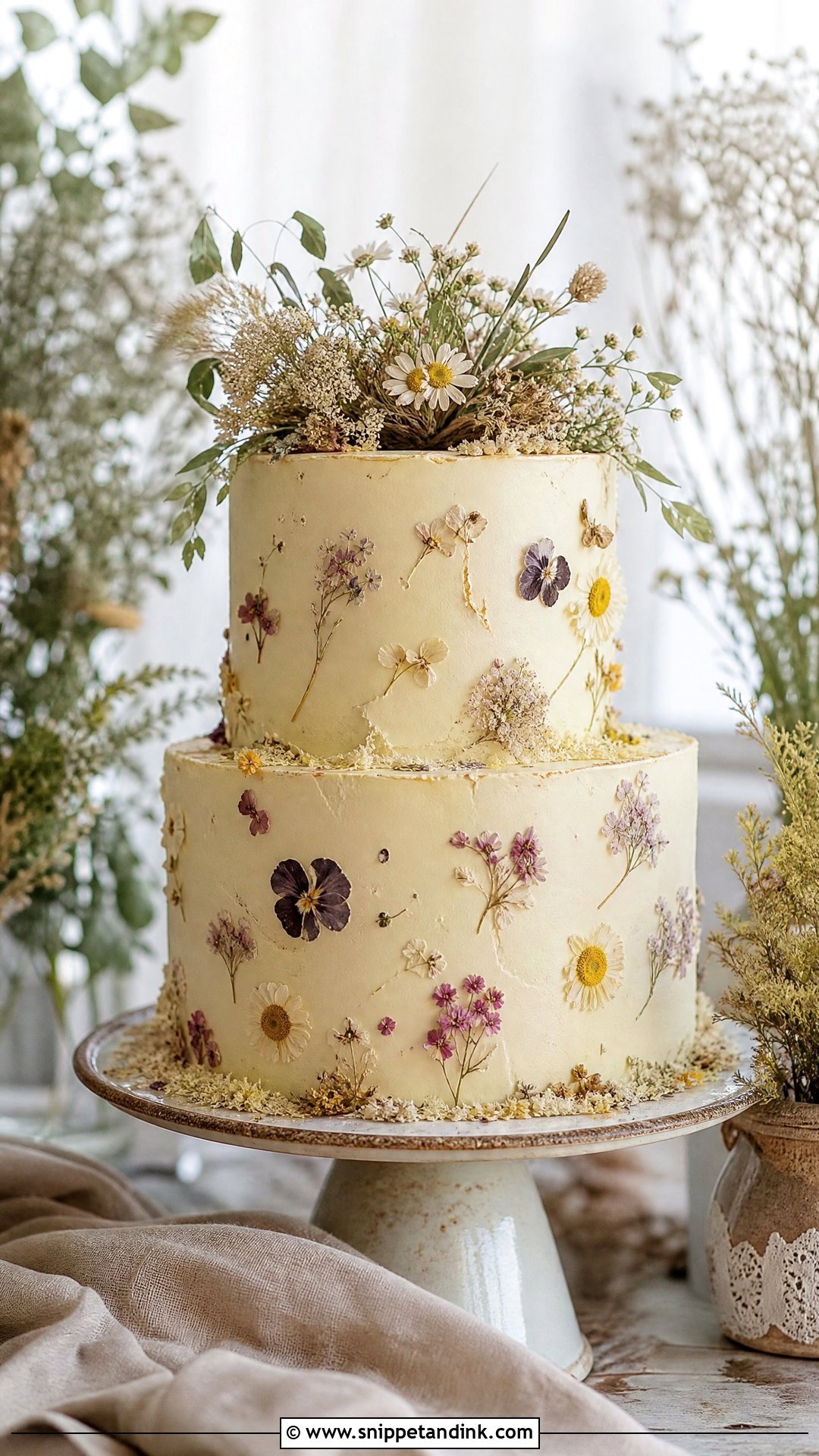 Dried Wildflower Wedding Cake - Snippet and Ink - 20 Wildflower Wedding Cake Ideas