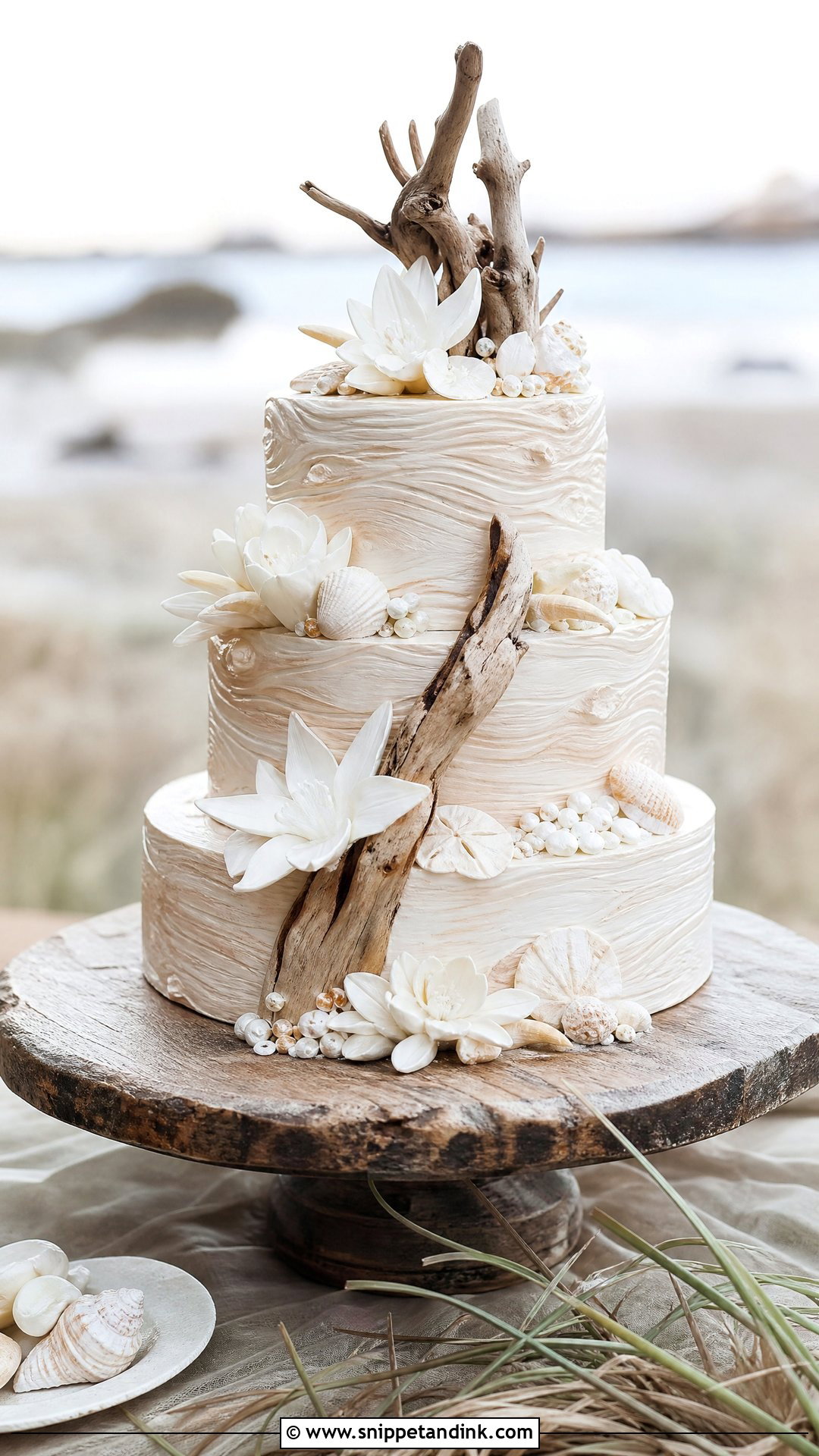 Driftwood Beach Wedding Cake - Snippet and Ink - 30 Beach Cake Ideas for Wedding