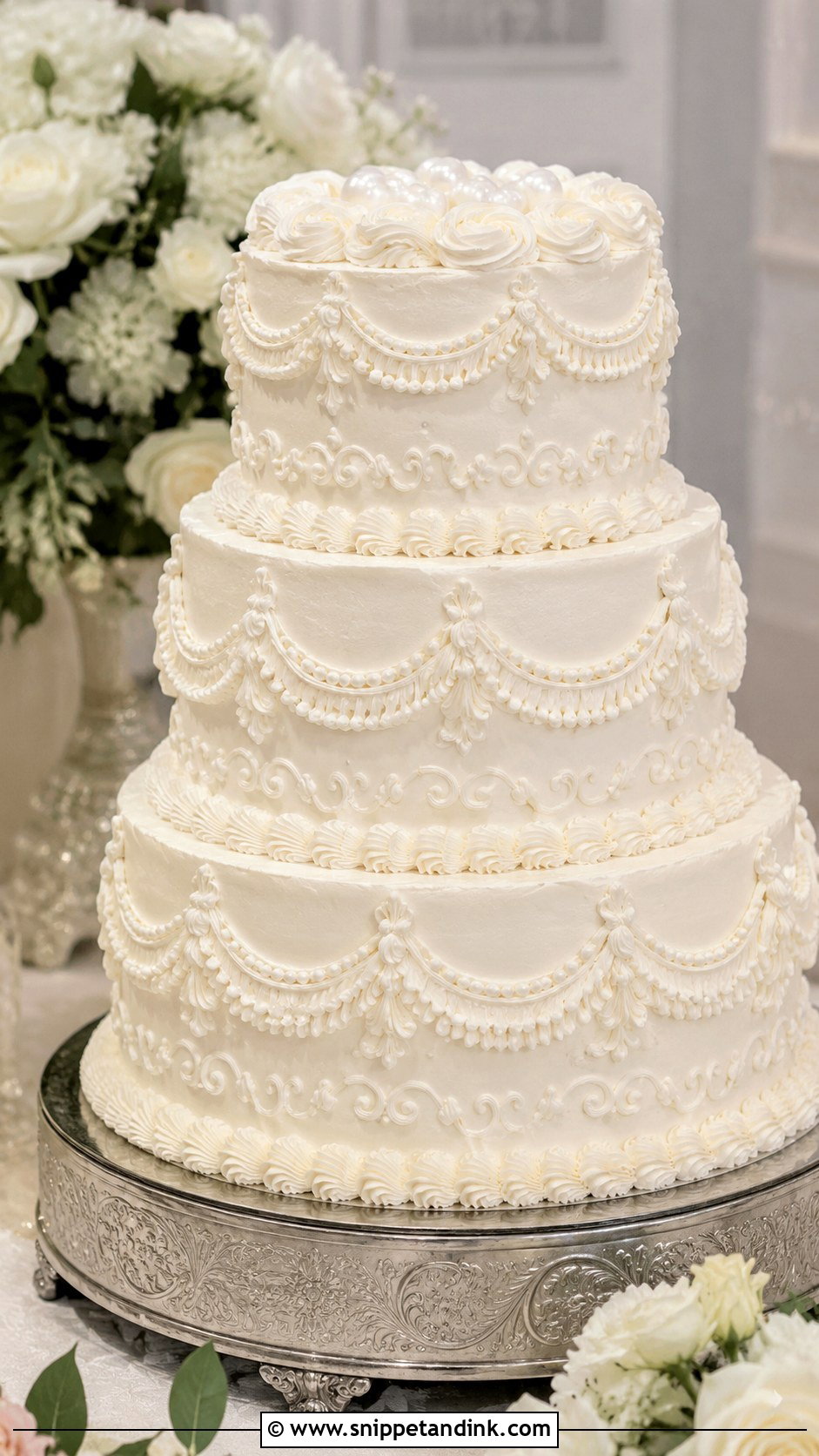 Drop String Wedding Cake - Snippet and Ink - 20 Traditional Piping Wedding Cake Ideas