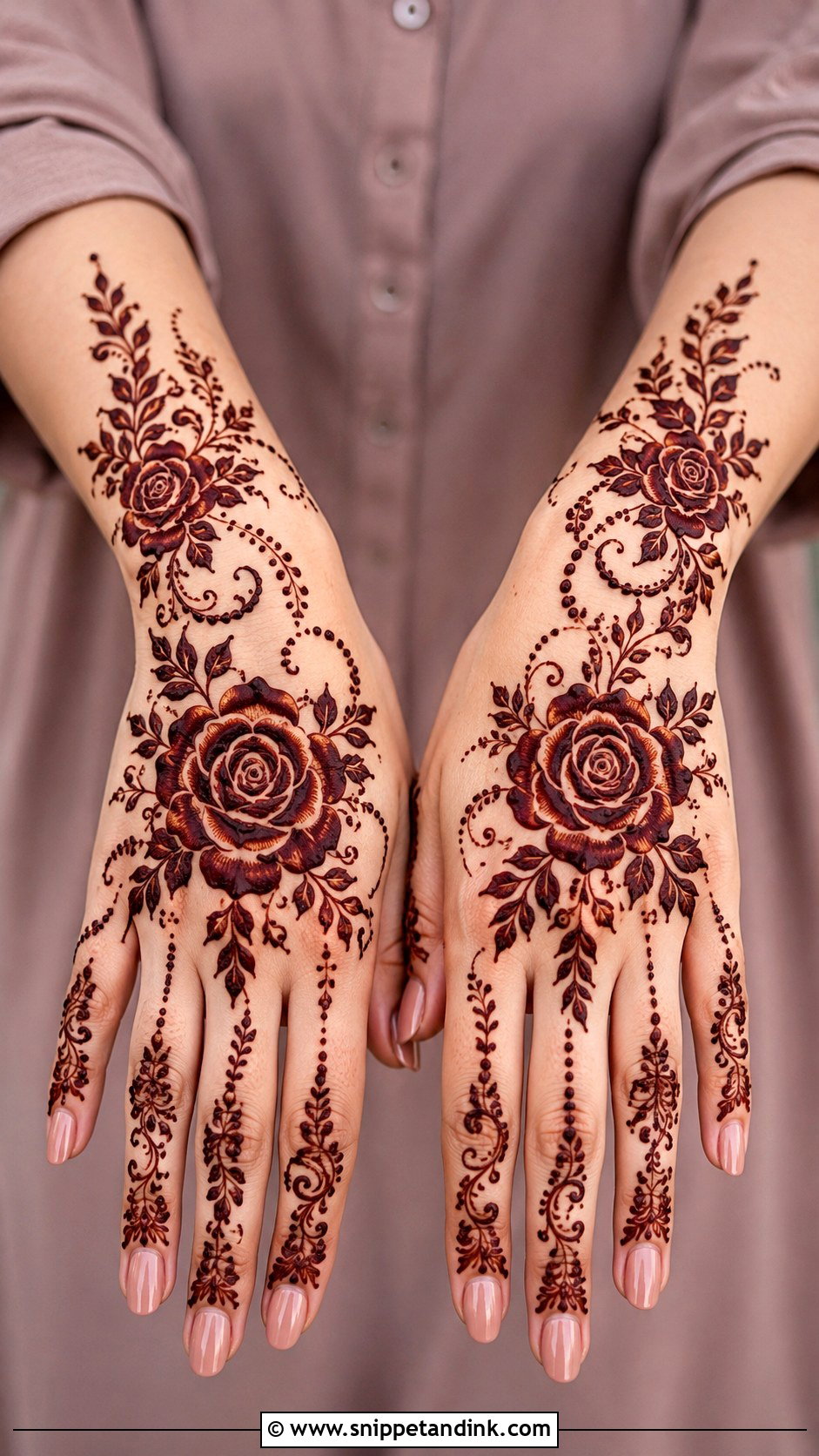 Dubai Rose Mehndi Design Back Hand - Snippet and Ink - 35 Dubai Rose Mehndi Designs