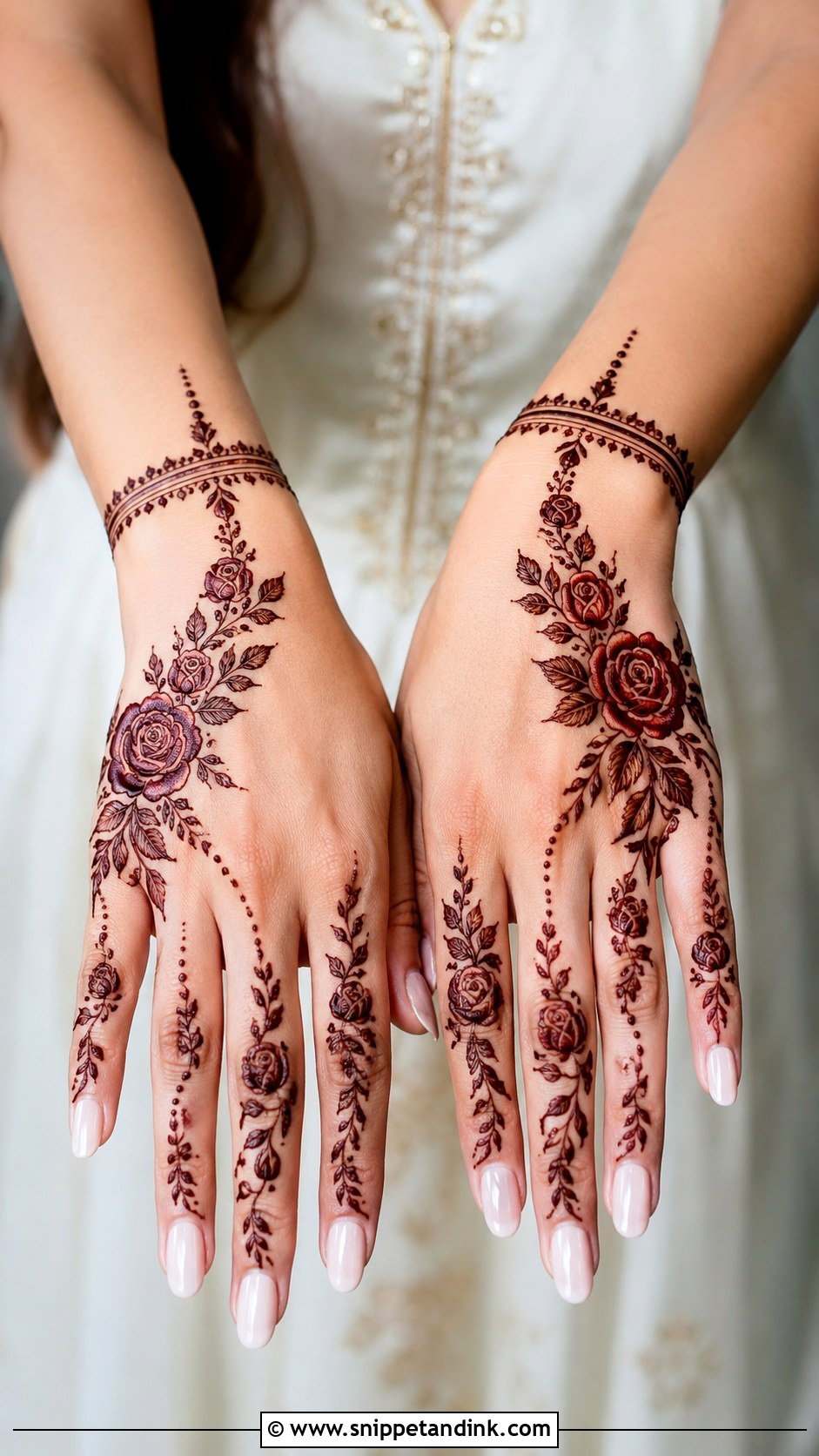 Dubai Rose Mehndi Design For Long Fingers - Snippet and Ink - 35 Dubai Rose Mehndi Designs