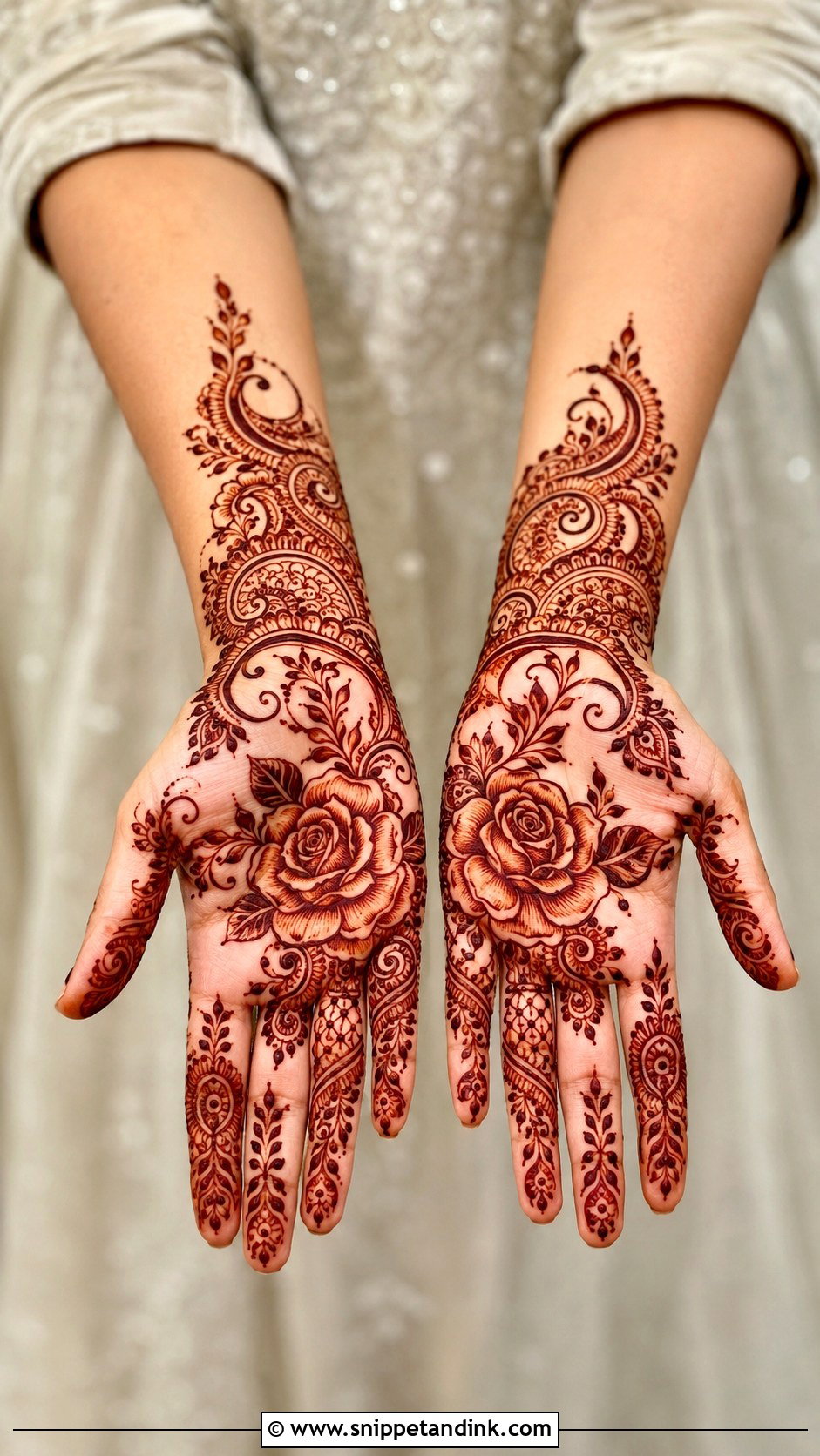 Dubai Rose Mehndi Design Front Hand - Snippet and Ink - 35 Dubai Rose Mehndi Designs