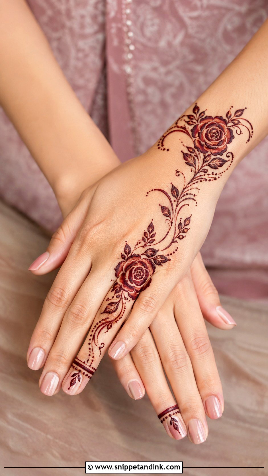 Dubai Rose Mehndi Design With Finger Trail - Snippet and Ink - 35 Dubai Rose Mehndi Designs