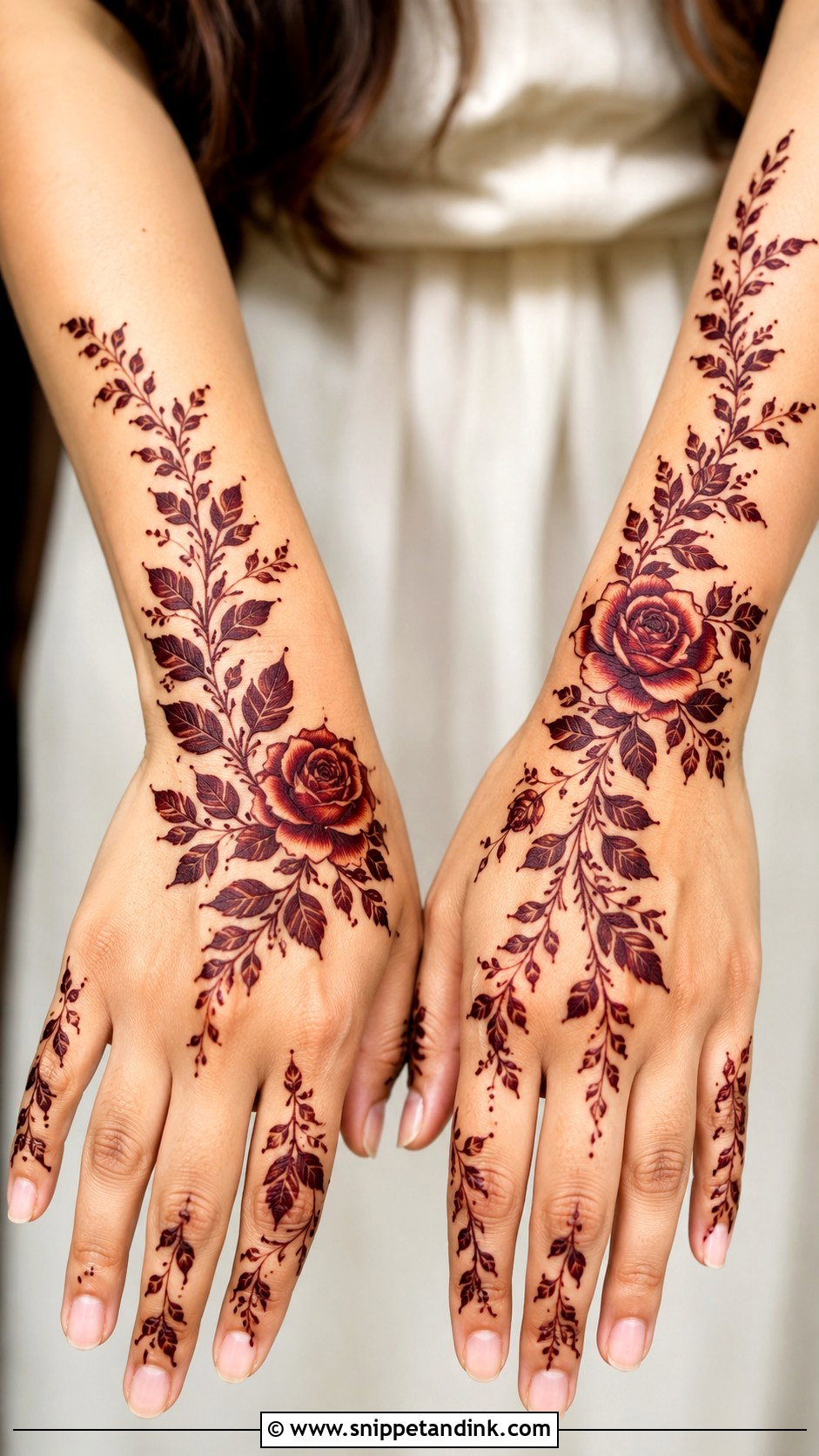 Dubai Rose Mehndi Design With Leaves - Snippet and Ink - 35 Dubai Rose Mehndi Designs