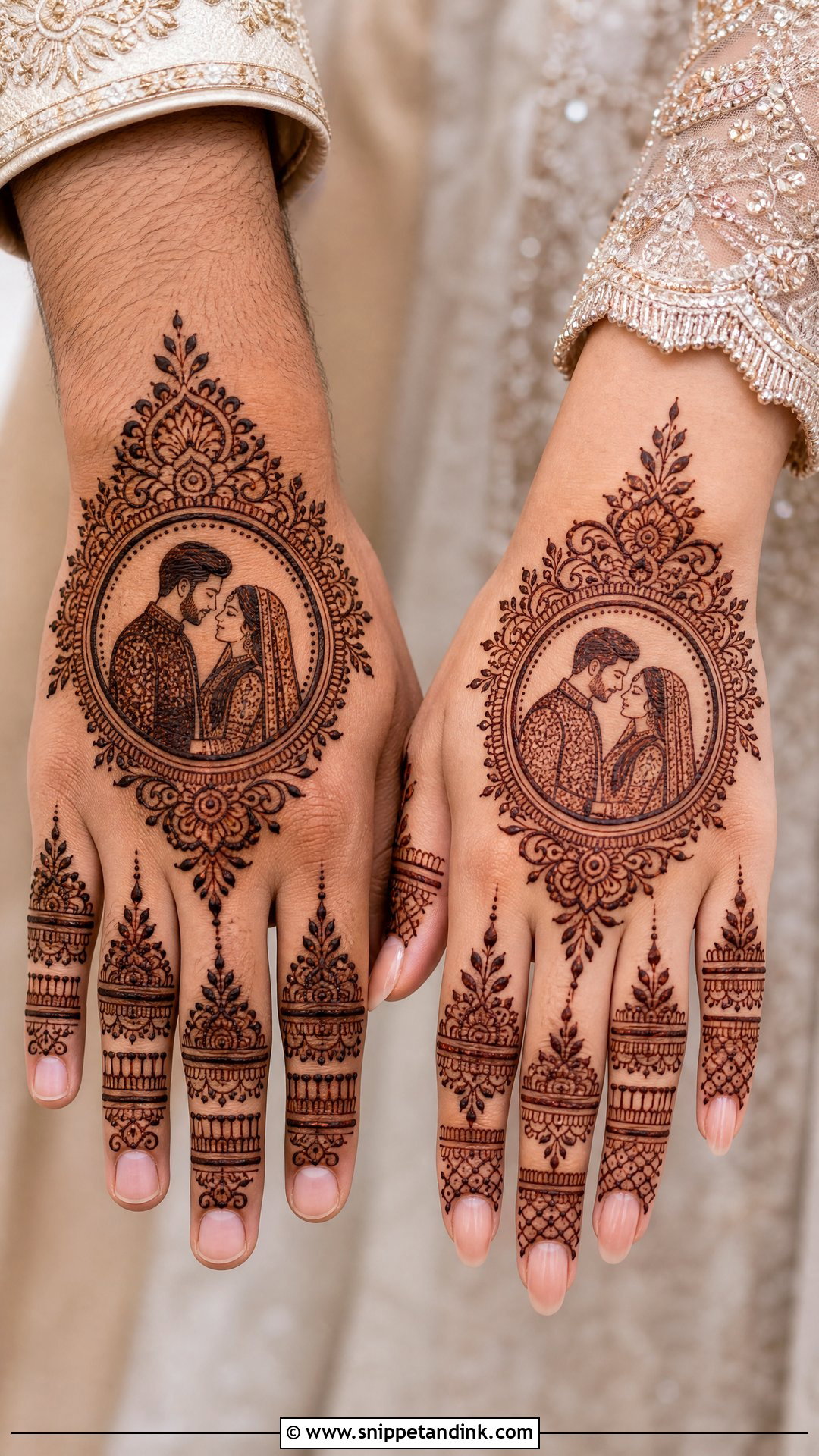 Dulha Dulhan Back Hand Mehndi Design - Snippet and Ink - 20 Dhula Dhulan Mehndi Designs