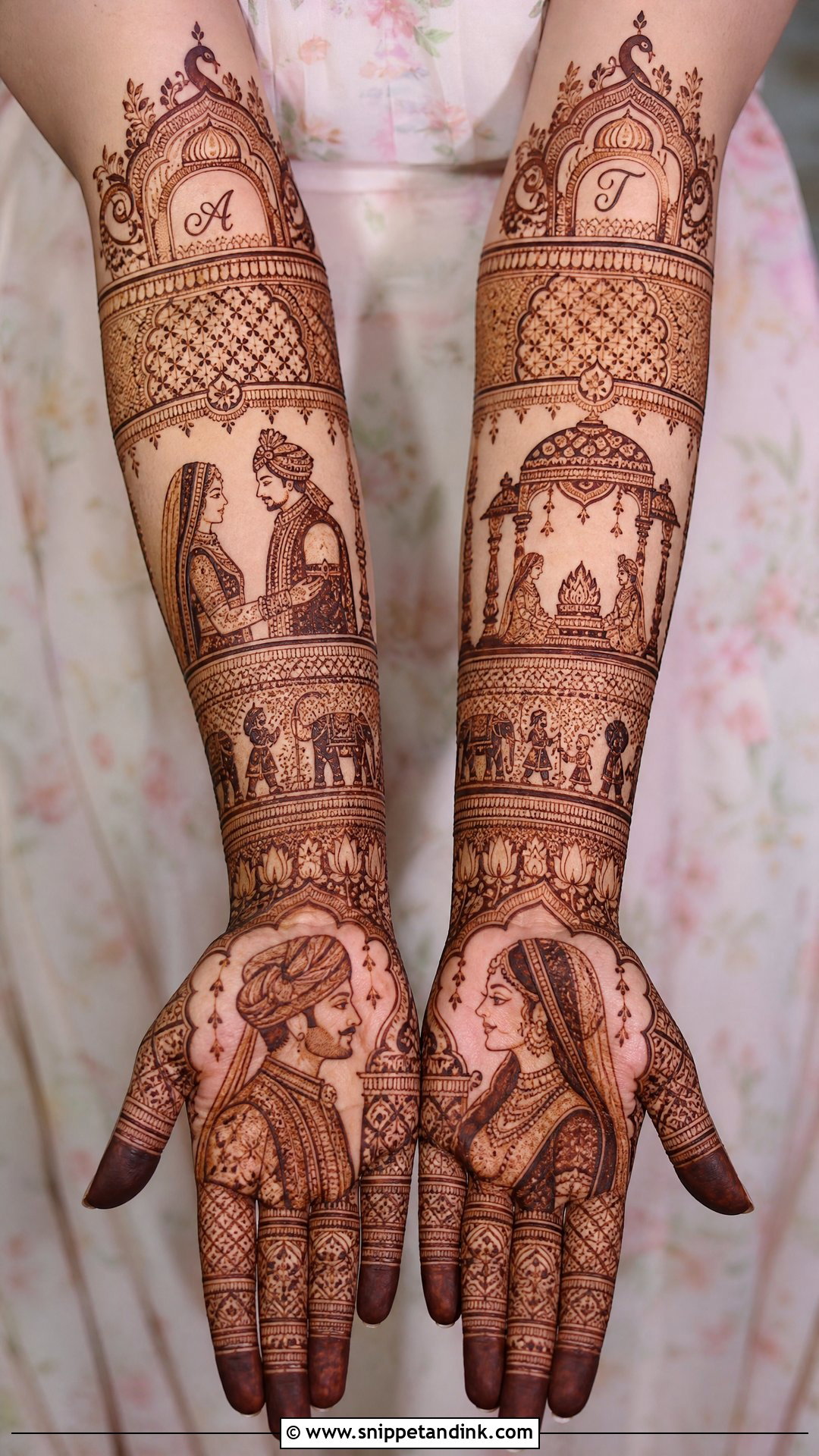 Dulha Dulhan Elbow Length Mehndi Design - Snippet and Ink - 30 Dulha Dulhan Mehndi Designs
