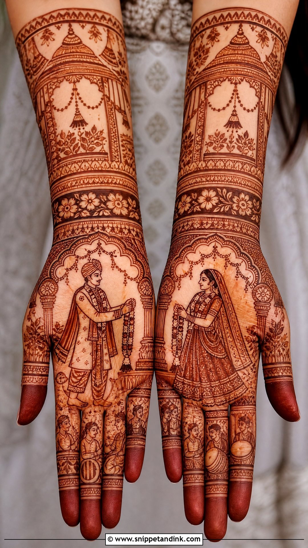 Dulha Dulhan Indian Bridal Full Hand Mehndi Design - Snippet and Ink - 20 Indian Bridal Full Hand Mehndi Designs