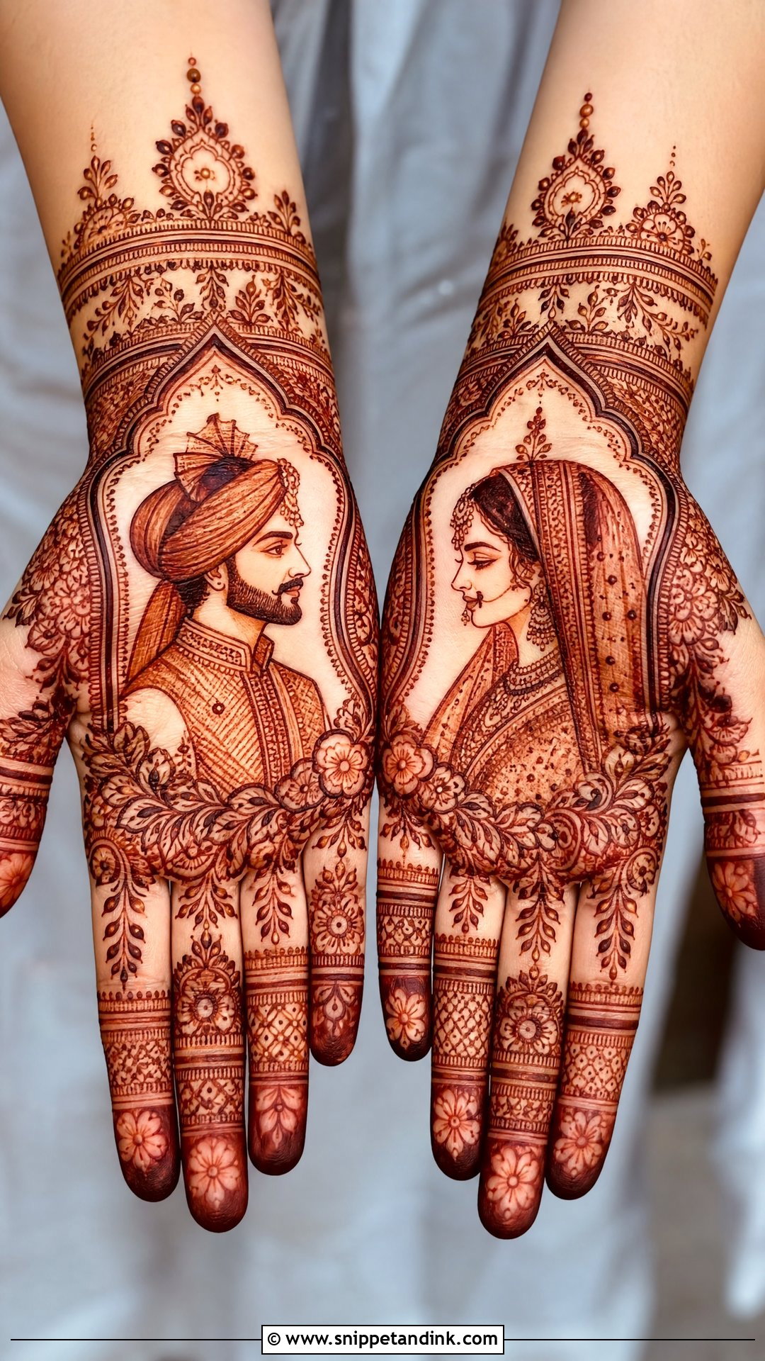Dulha Dulhan Portrait Mehndi Design - Snippet and Ink - 20 Dhula Dhulan Mehndi Designs
