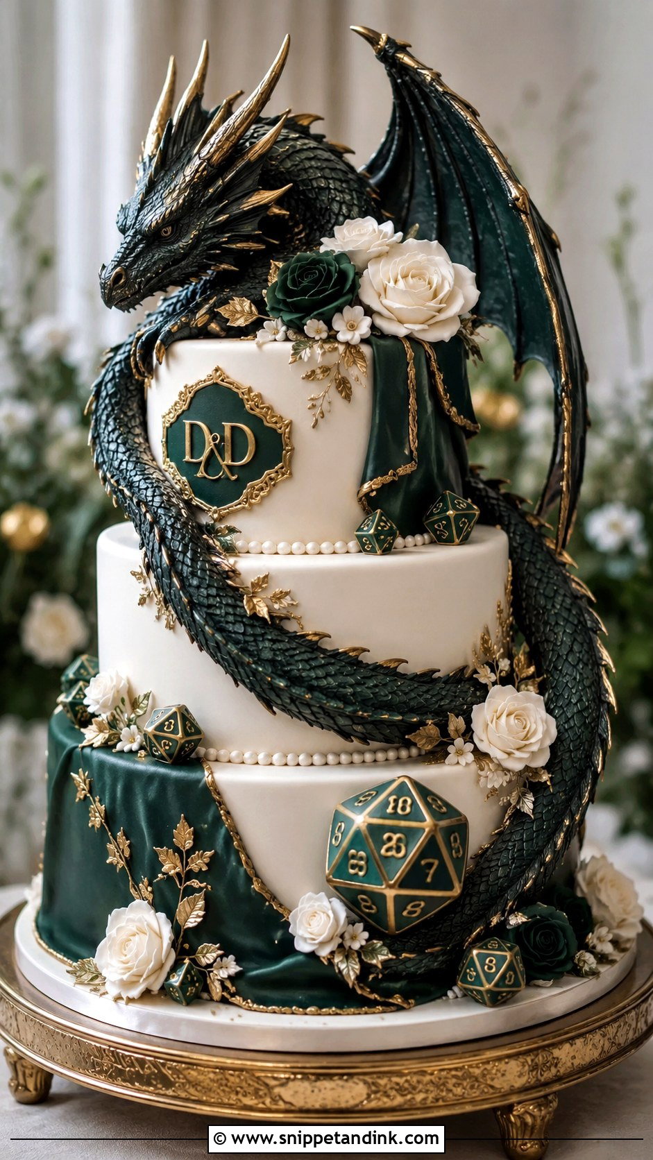 Dungeons And Dragons Wedding Cake With Dragon And Dice - Snippet and Ink - 25 Dungeons and Dragons Wedding Cake Ideas