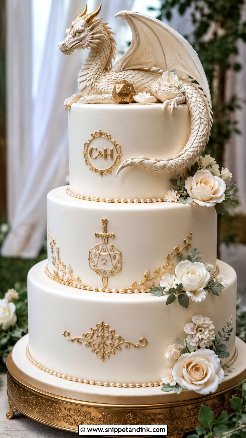 Dungeons And Dragons Wedding Cake With Dragon Topper - Snippet and Ink - 25 Dungeons and Dragons Wedding Cake Ideas