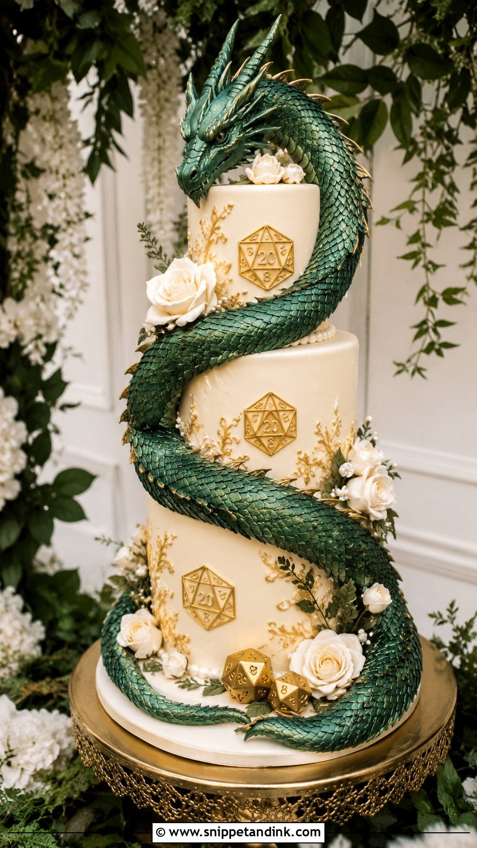 Dungeons And Dragons Wedding Cake With Dragon Wrap - Snippet and Ink - 25 Dungeons and Dragons Wedding Cake Ideas