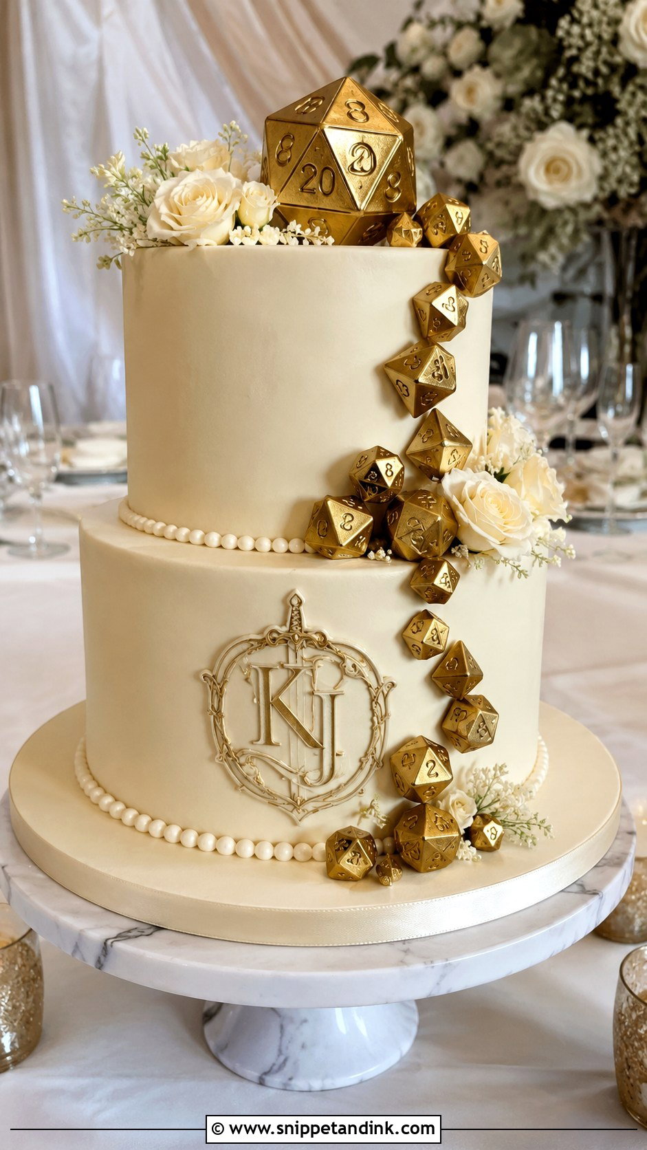 Dungeons And Dragons Wedding Cake With Gold Dice - Snippet and Ink - 25 Dungeons and Dragons Wedding Cake Ideas
