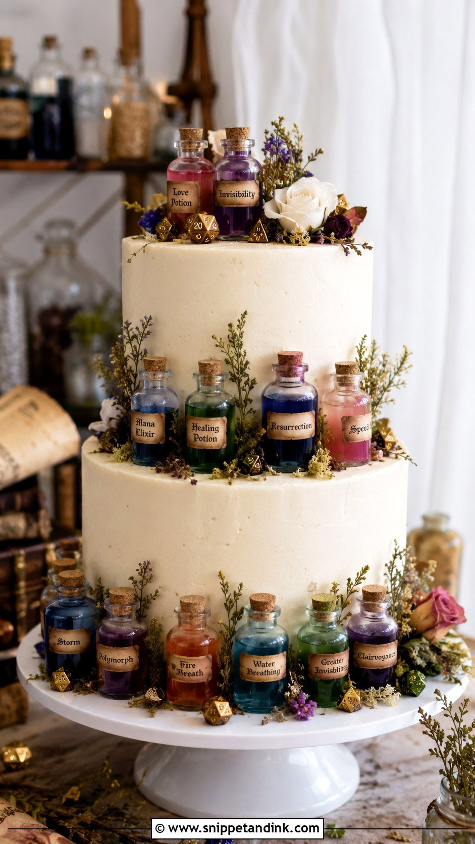 Dungeons And Dragons Wedding Cake With Potion Bottles - Snippet and Ink - 25 Dungeons and Dragons Wedding Cake Ideas