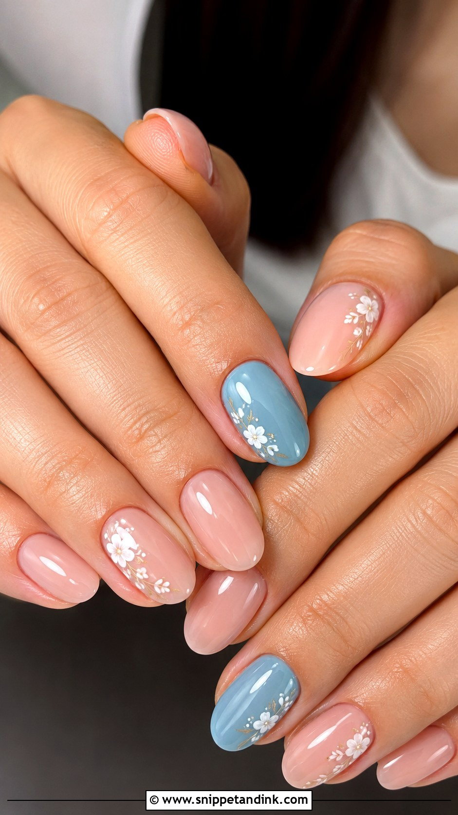 Dusty Blue Accent Wedding Nails - Snippet and Ink - 20 Dusty Blue Wedding Nails