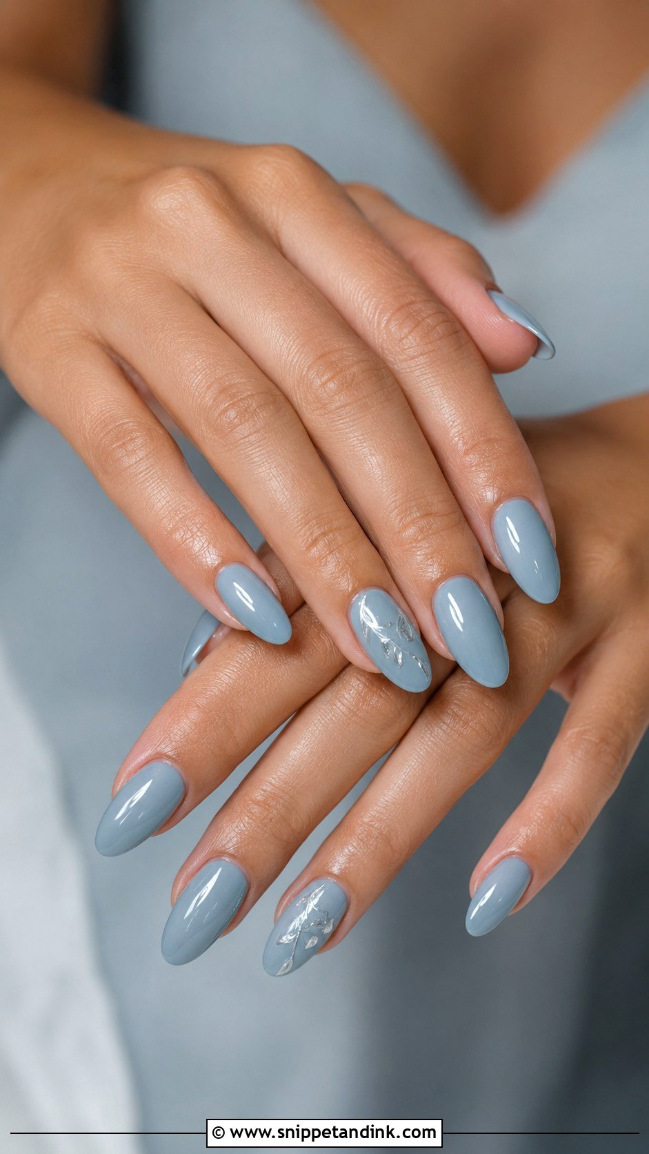 Dusty Blue Acrylic Bridesmaid Nails - Snippet and Ink - 20 Acrylic Bridesmaid Wedding Nails