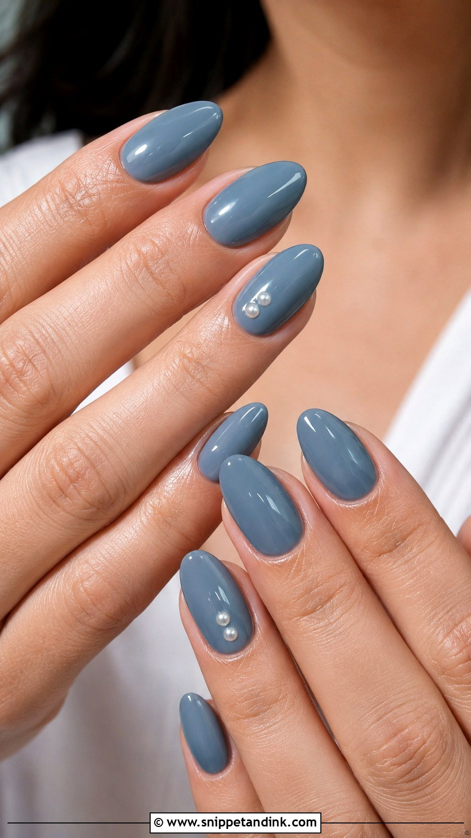 Dusty Blue Almond Nails - Snippet and Ink - 20 Nail Art for Wedding Guest Ideas