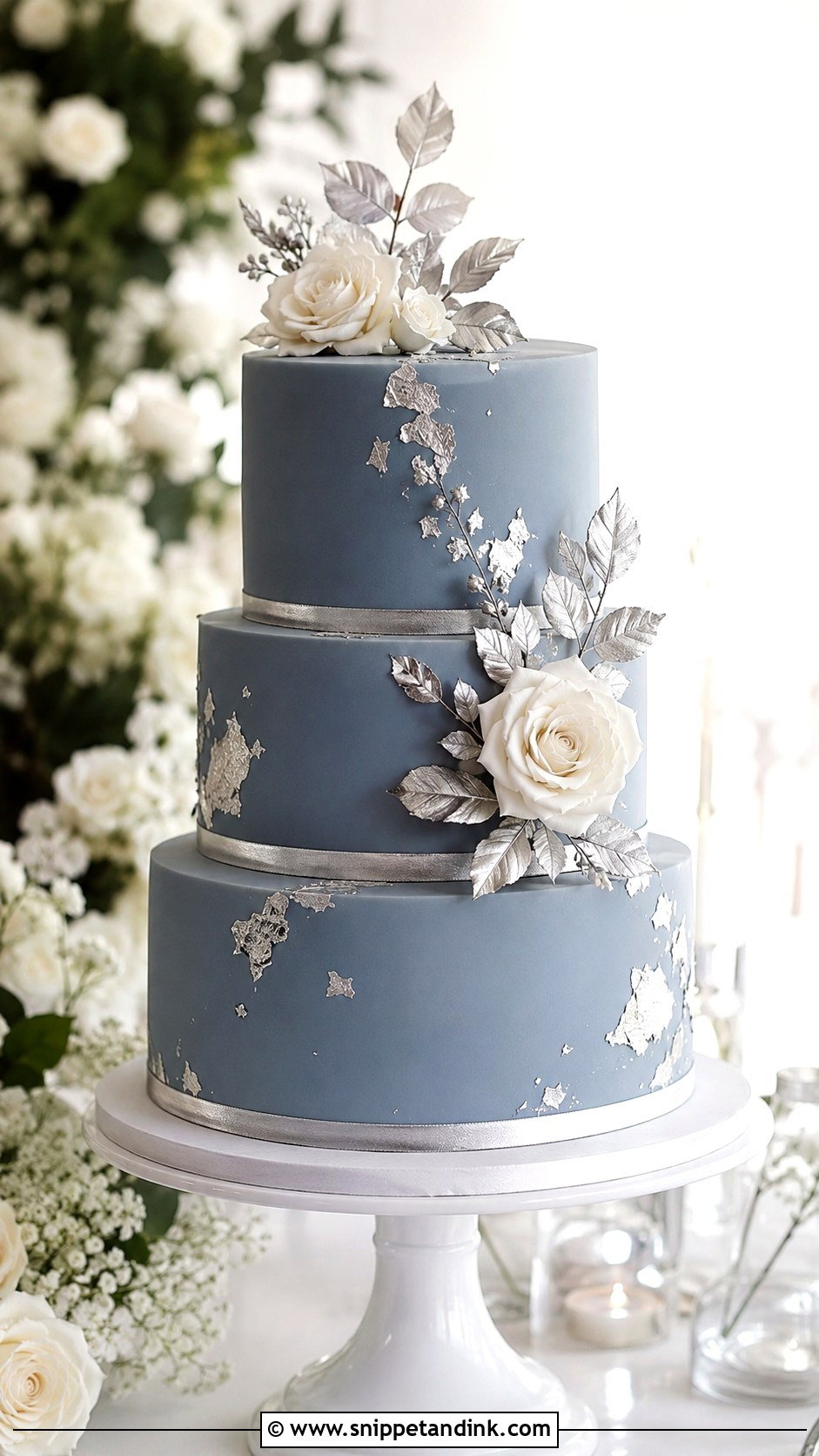 Dusty Blue And Silver Wedding Cake - Snippet and Ink - 20 Silver and Blue Cake Ideas for Wedding
